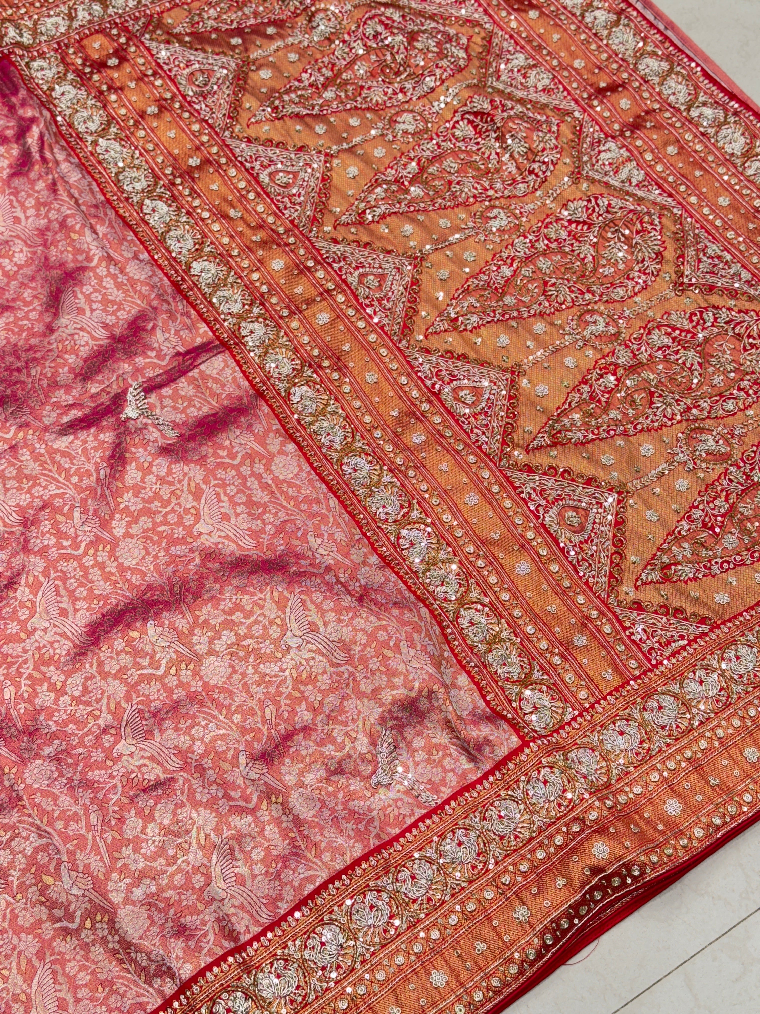 Crimson Kanjivaram Zardosi Hand Embroidery Saree