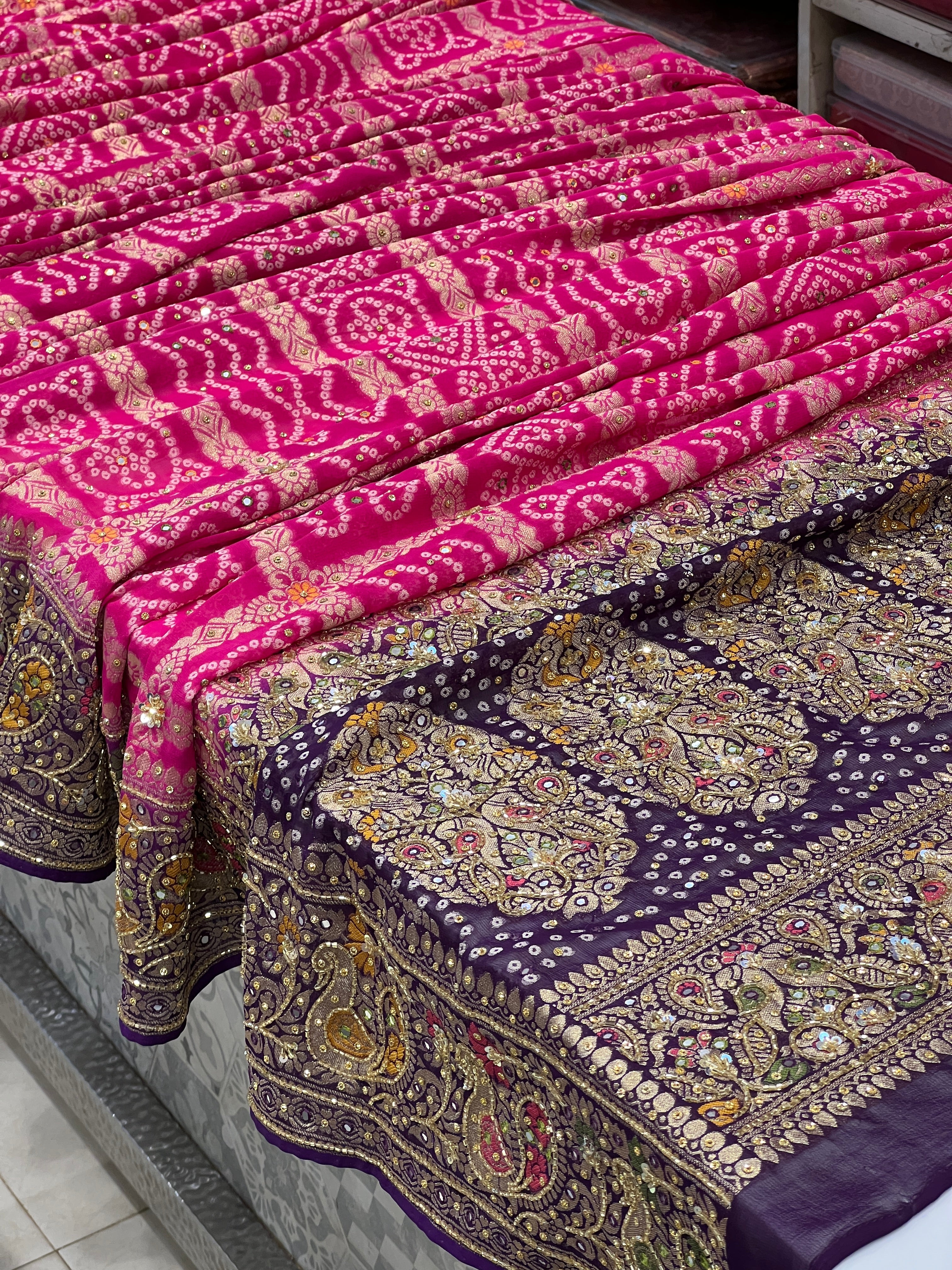 Rani Purple Gharchola Hand Embroidery Saree