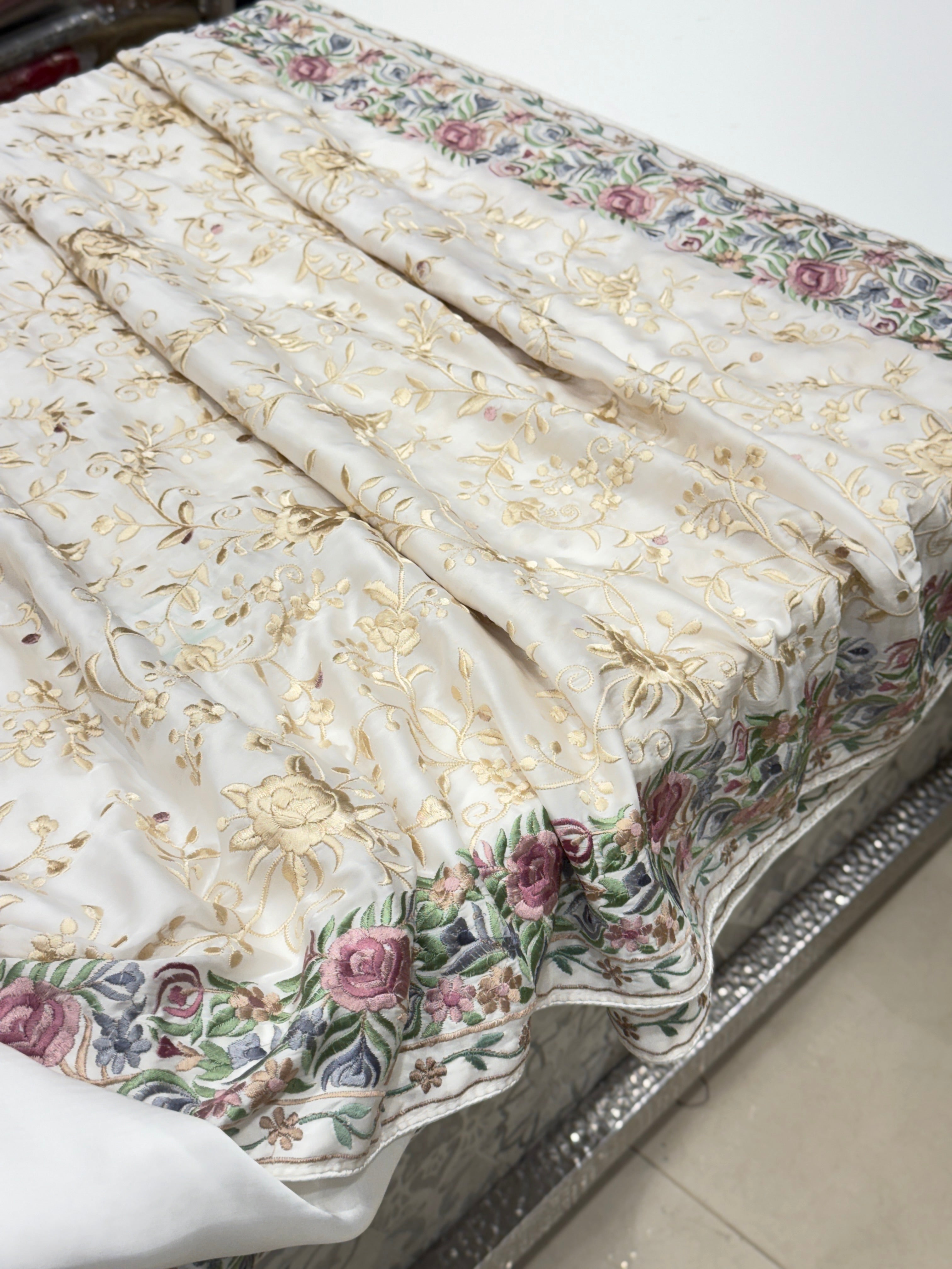 White Georgette Multi Colour Jaal Parsi Gara Saree
