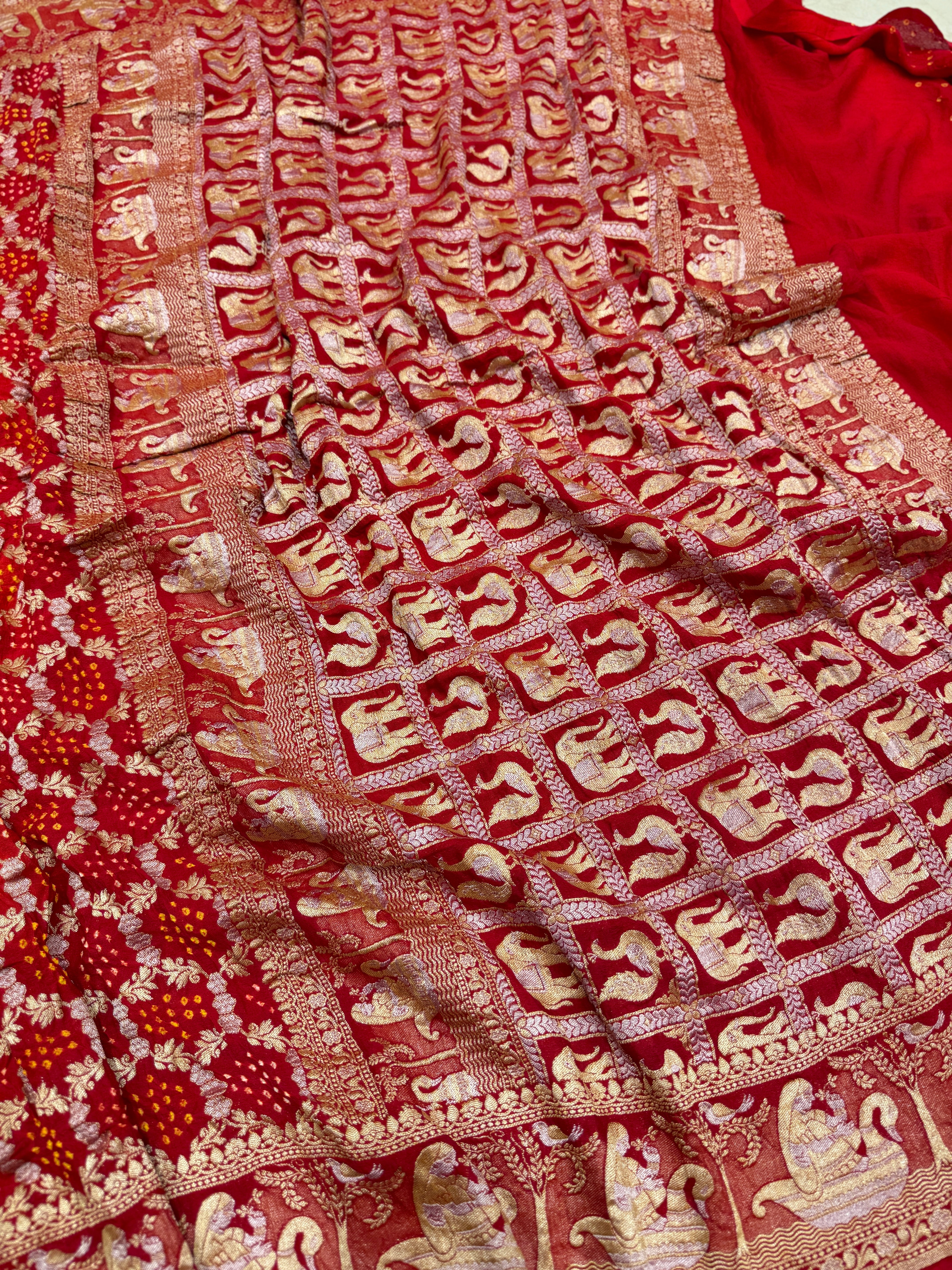 Orange Red Shaded Doli Border Sona Roopa Rai Bandhej Georgette Bandhini Saree
