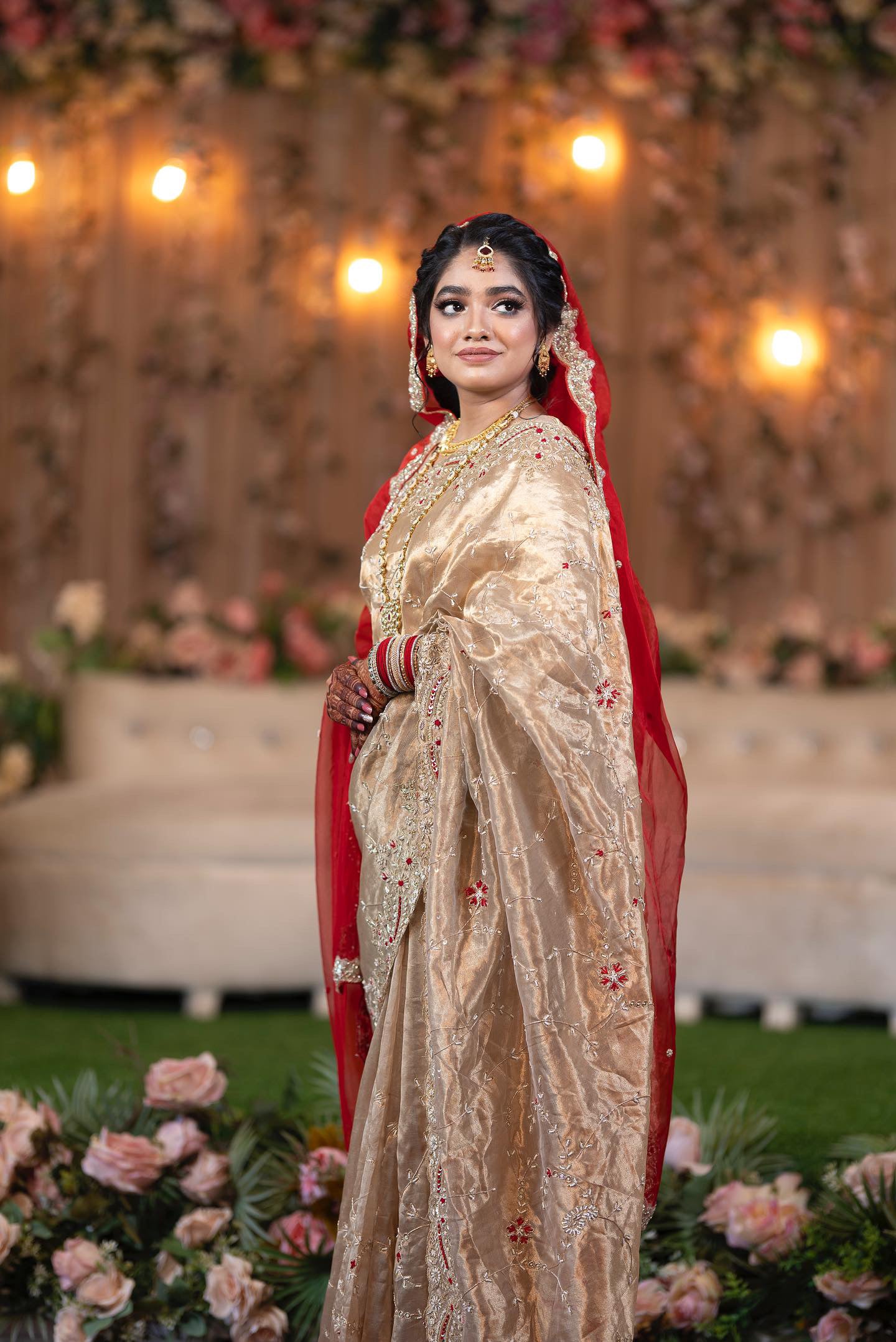 Gold Tissue Zardosi Jaal Hand Embroidery Saree