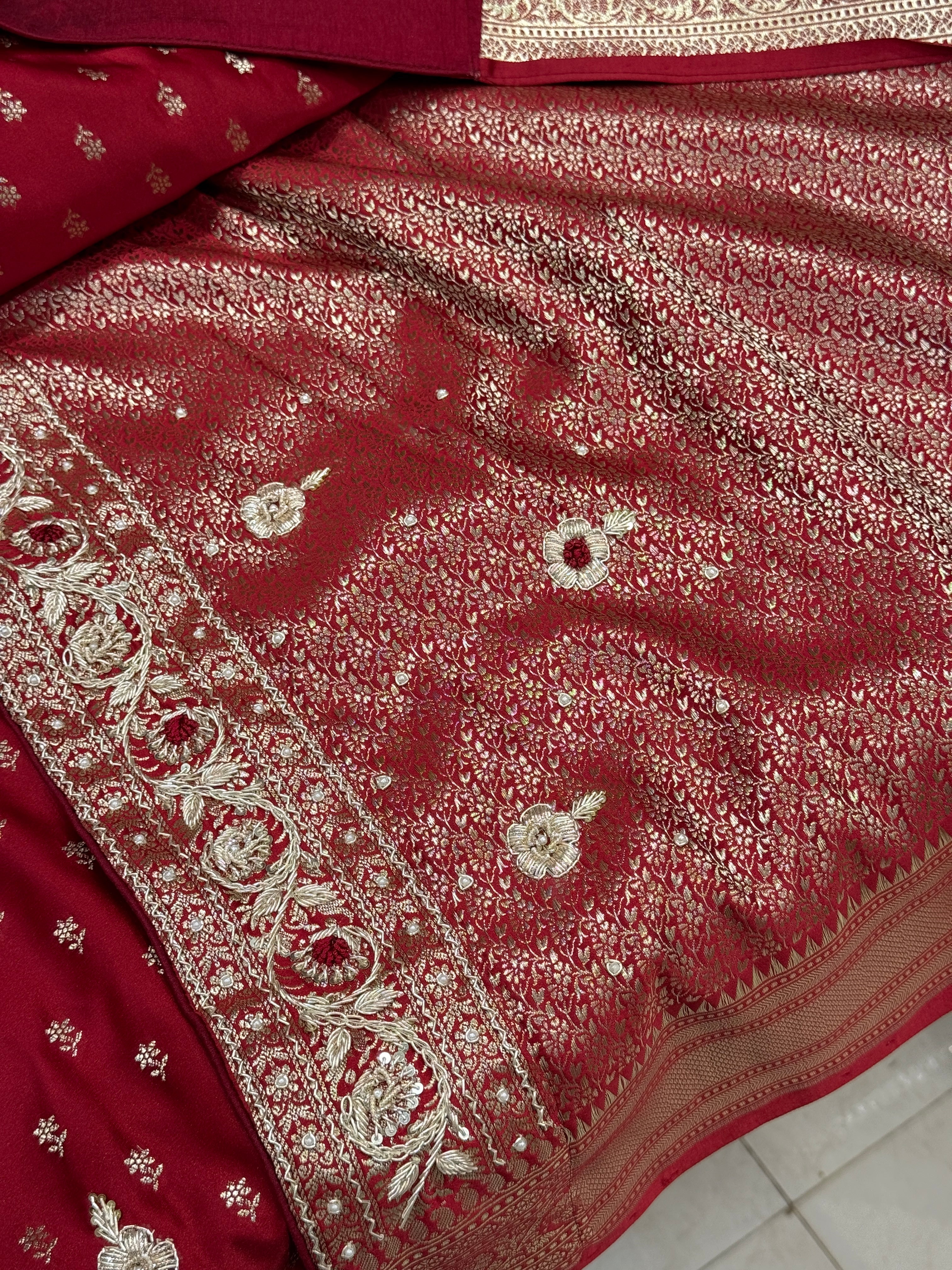 Maroon Banarasi Butti Resham Zardozi Hand Embroidery Saree