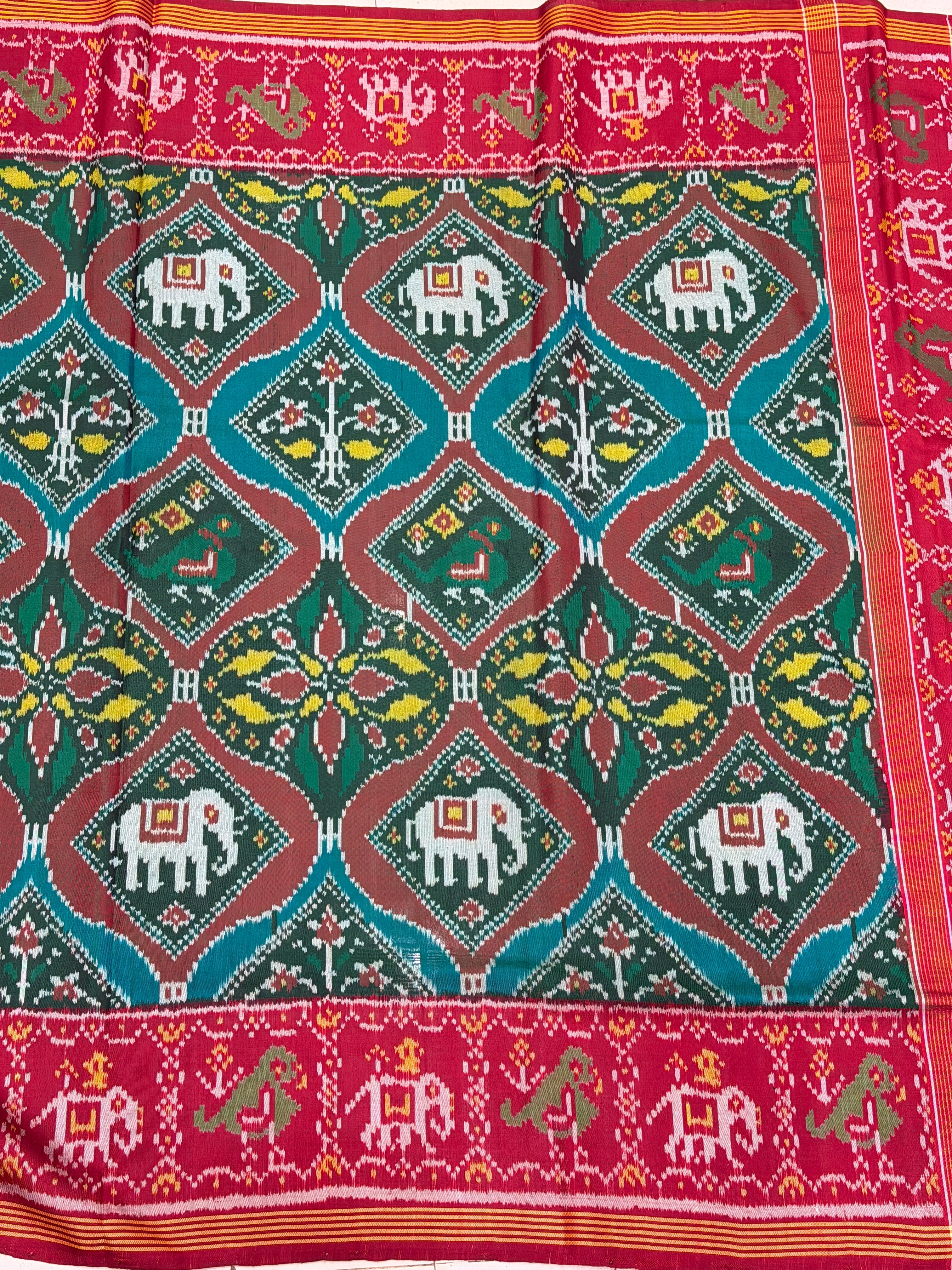 Bottle Green Astkone Figure Pure Silk Patan Patola Handloom Saree