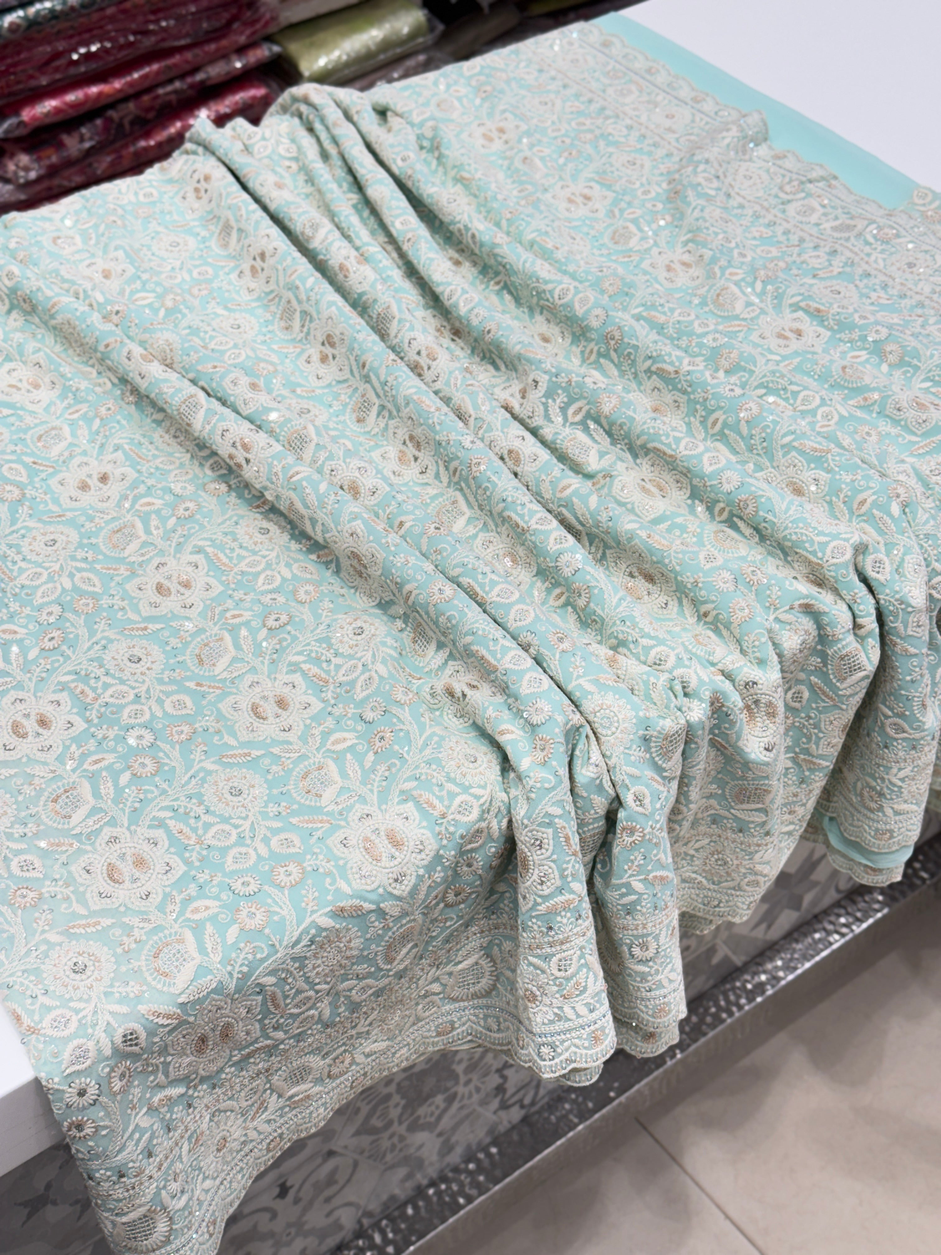 Blue Chikankari Small Scallop Design Saree