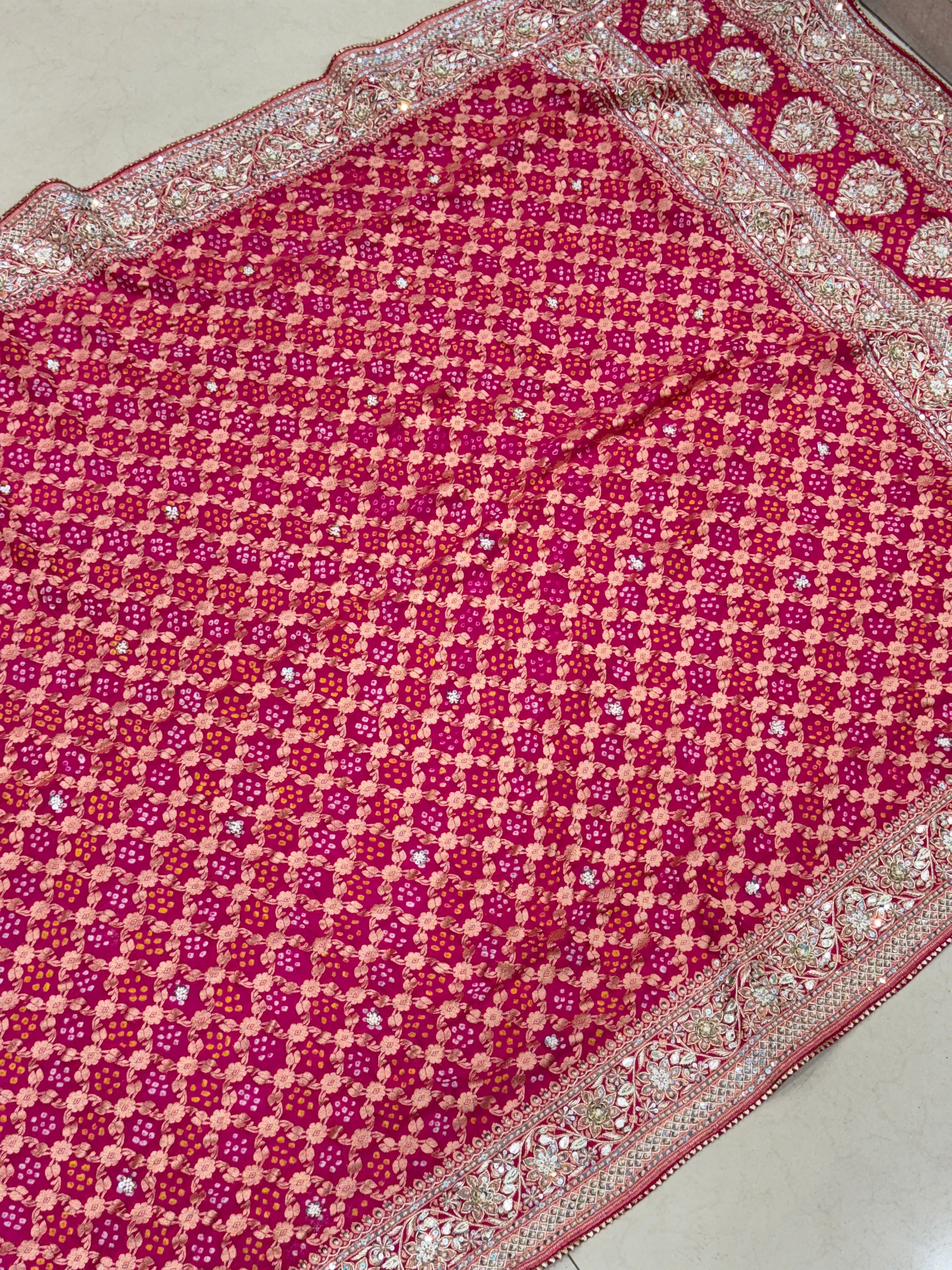 Rani Hand Embroidery Zardosi Bandhej Dupatta