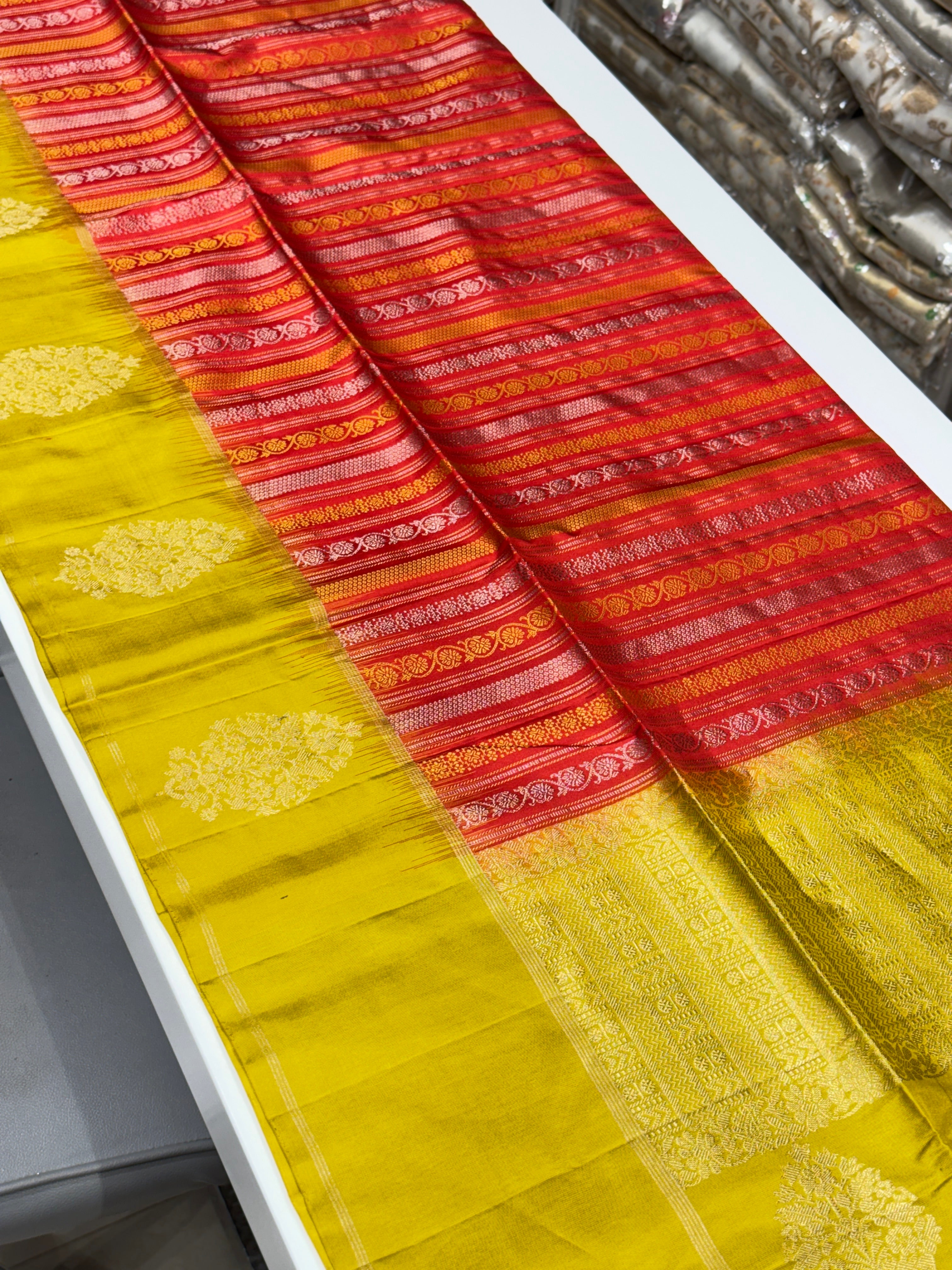 Crimson Mint Green Contemporary Handloom Kanchipuram Pure Silk Saree