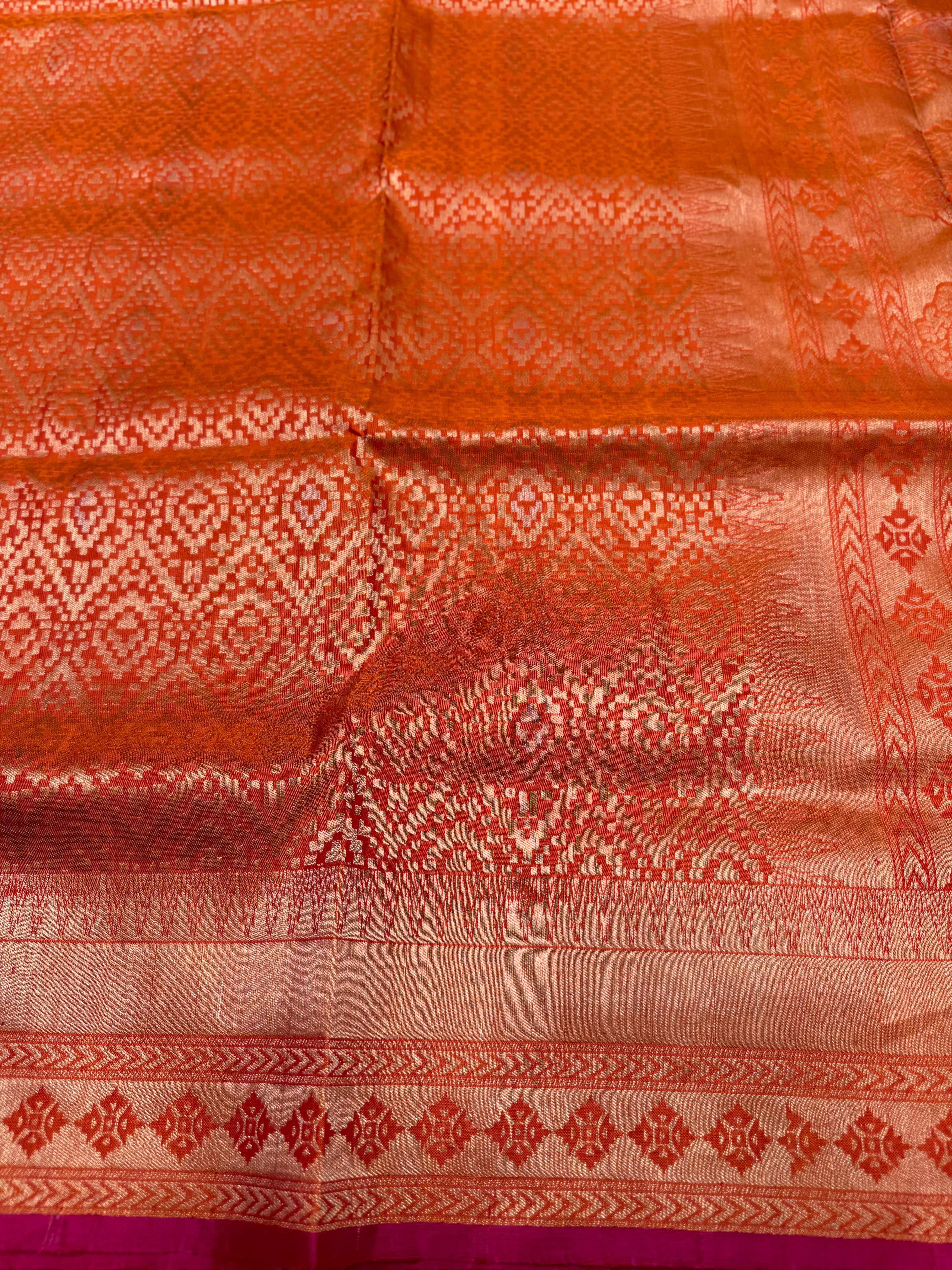 Rust Orange Patola Design Brocade Handloom Kanchipuram Pure Silk Saree