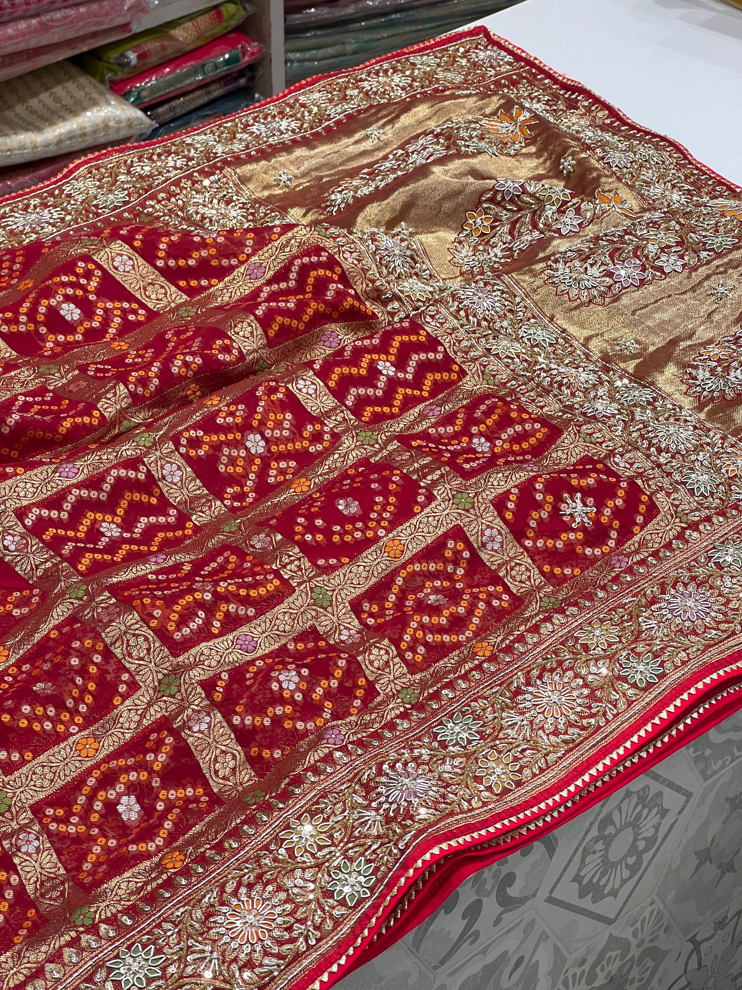 Red Gharchola Meenakari Zardozi Hand Embroidery Saree