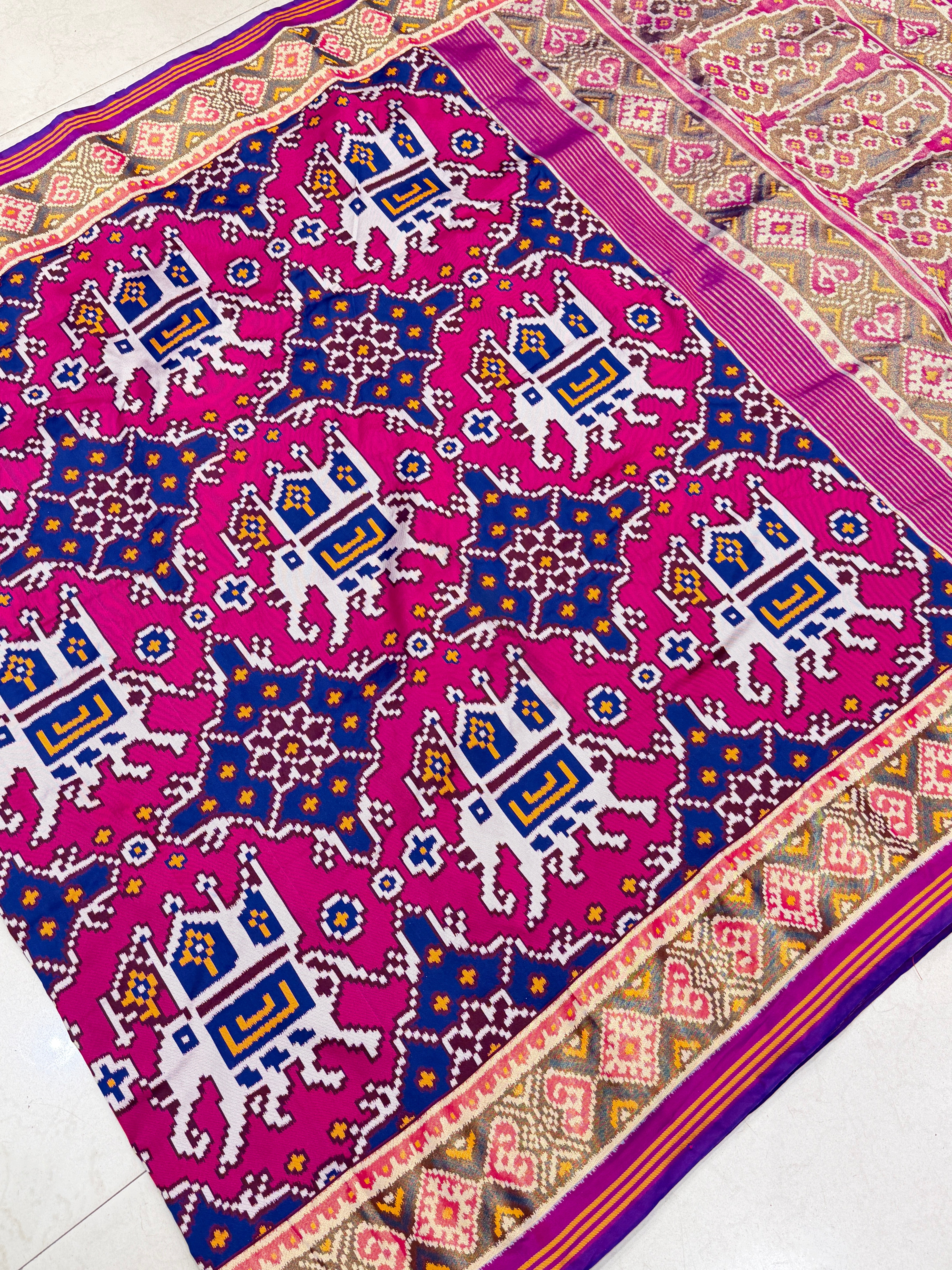 Rani Blue Chabdi Elephant Semi Silk Weaved Patan Patola Saree