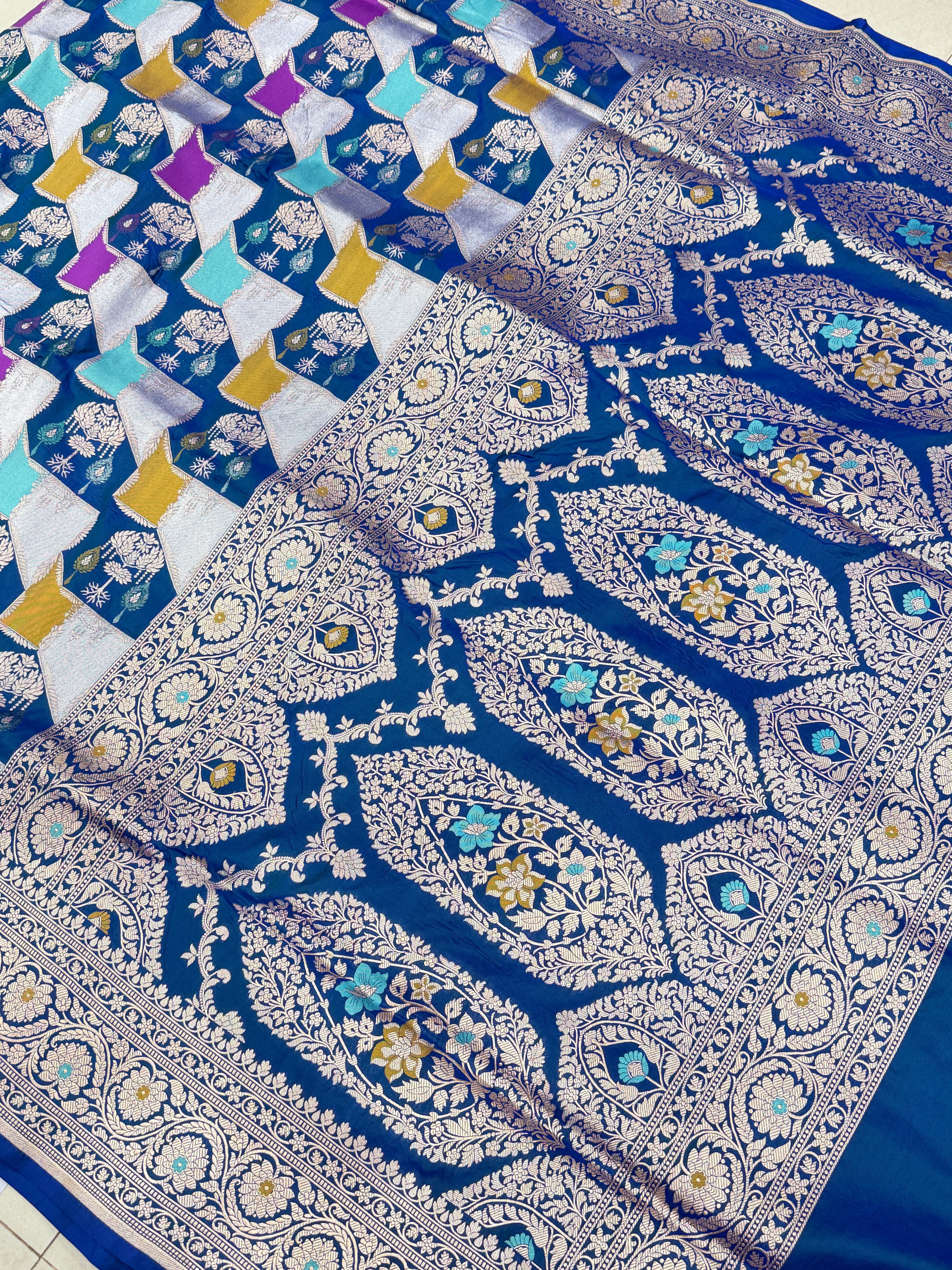 Blue Banarasi Rangkat Handloom Katan Silk Saree