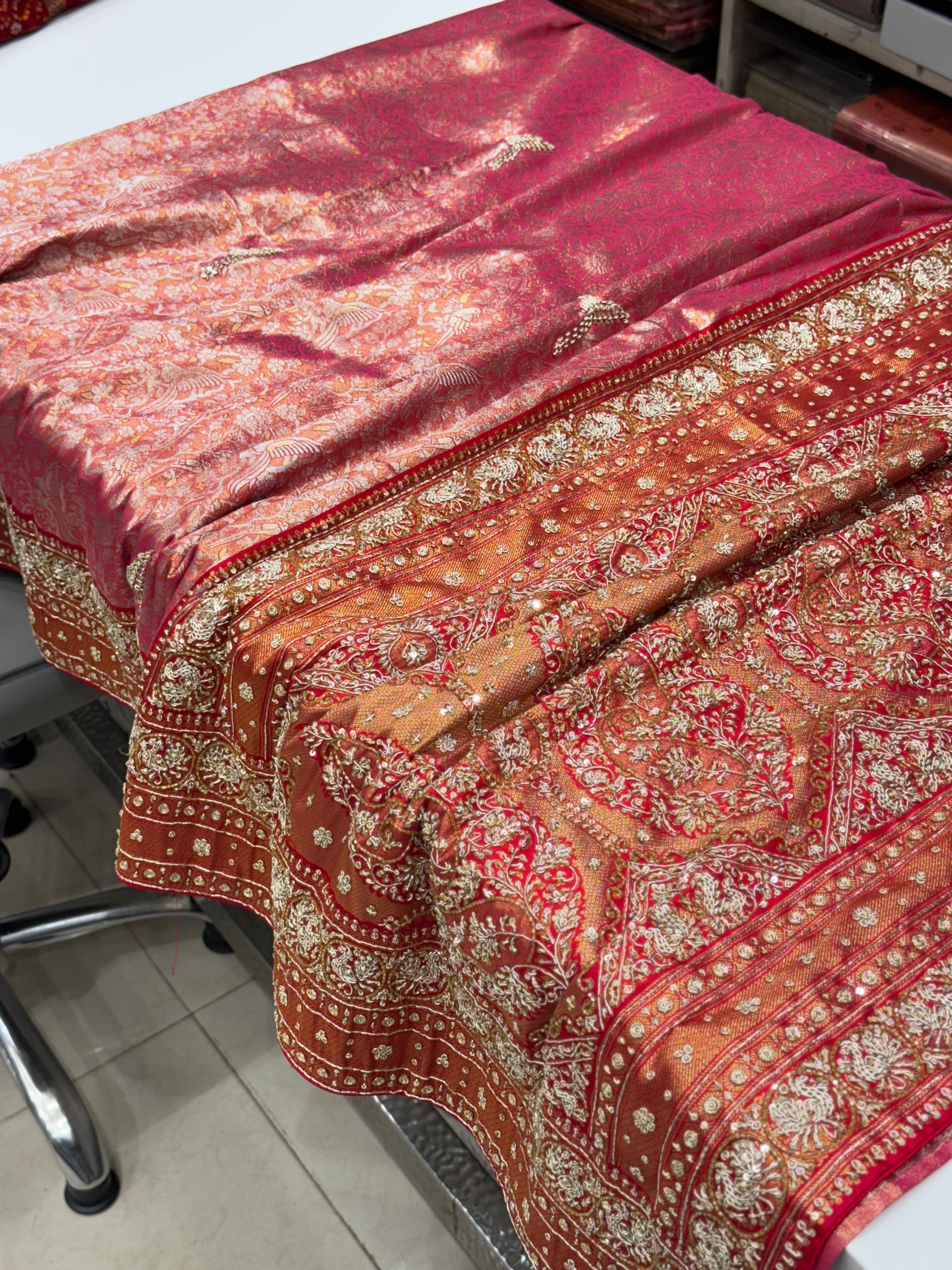 Crimson Kanjivaram Zardosi Hand Embroidery Saree