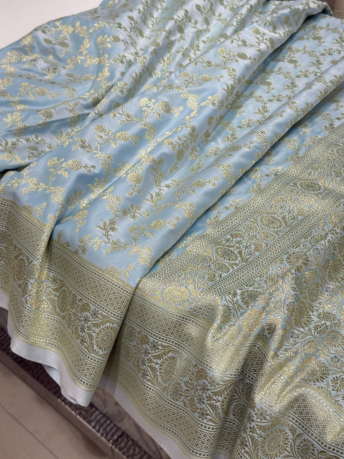 Light Blue Banarasi Silk Flower Border Saree