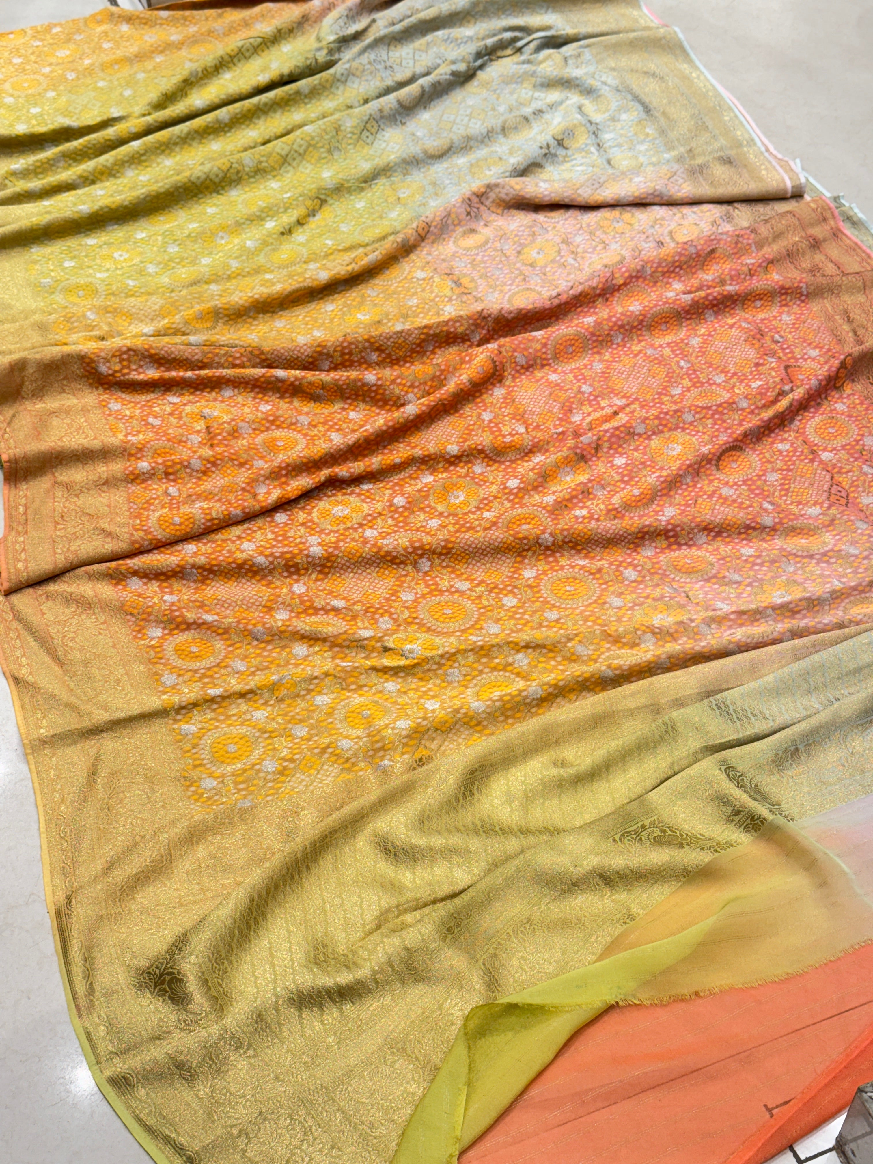 Six Shade Woven Bandhej Georgette Banarasi Saree