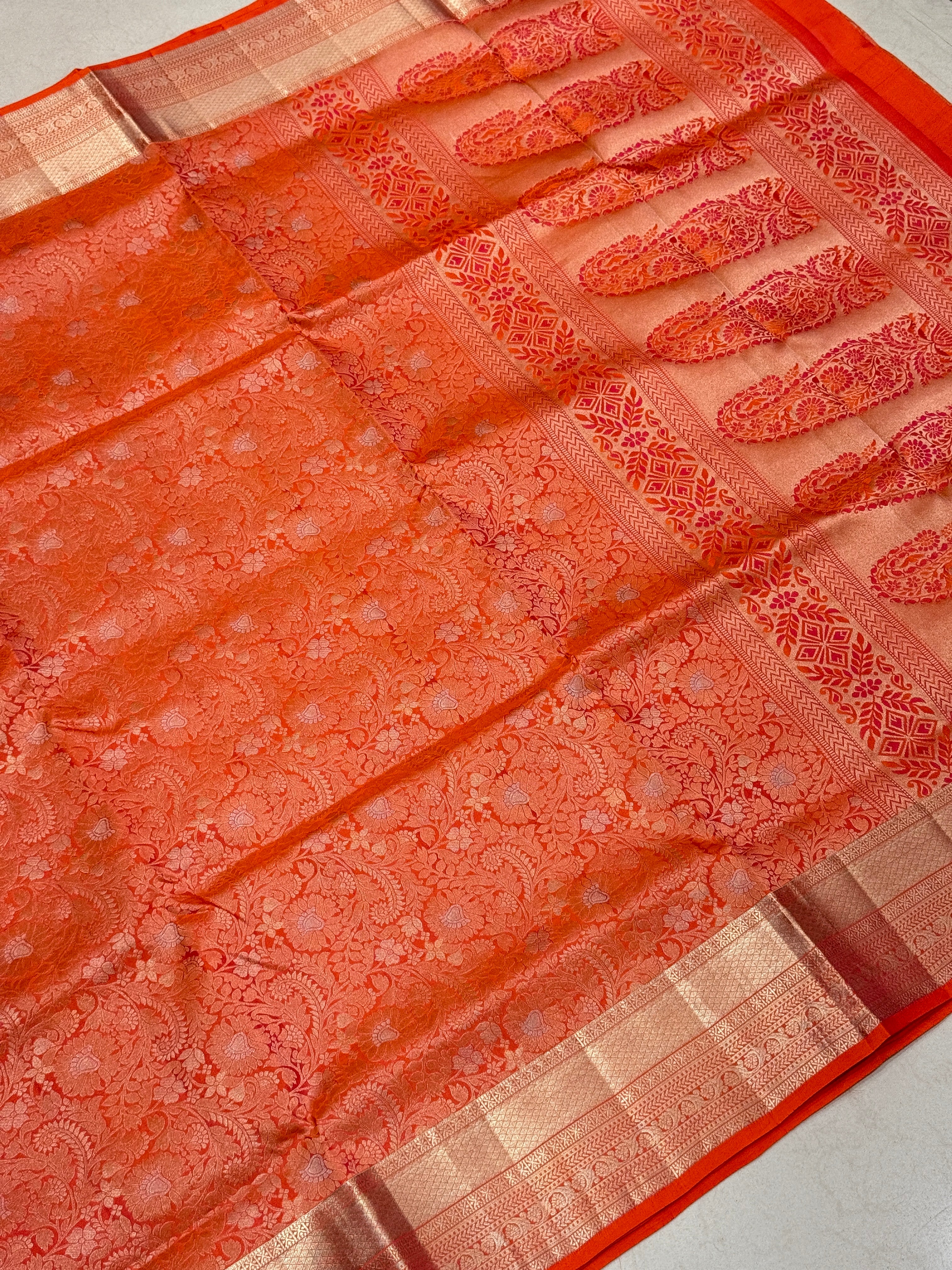 Rust Orange Sona Roopa Brocade Handloom Kanchipuram Pure Silk Saree