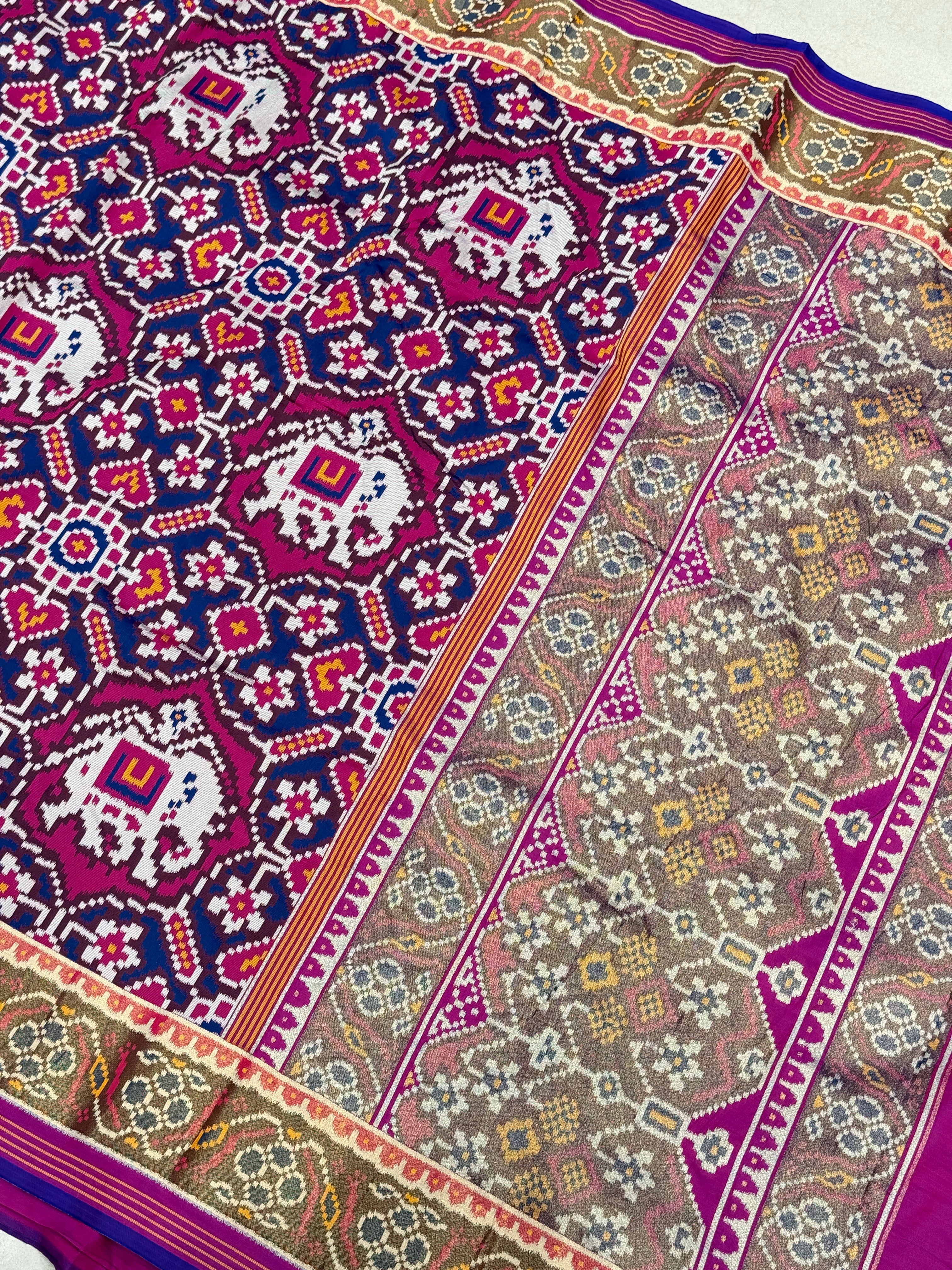 Rani Blue Chabdi Small Elephant Semi Silk Weaved Patan Patola Saree