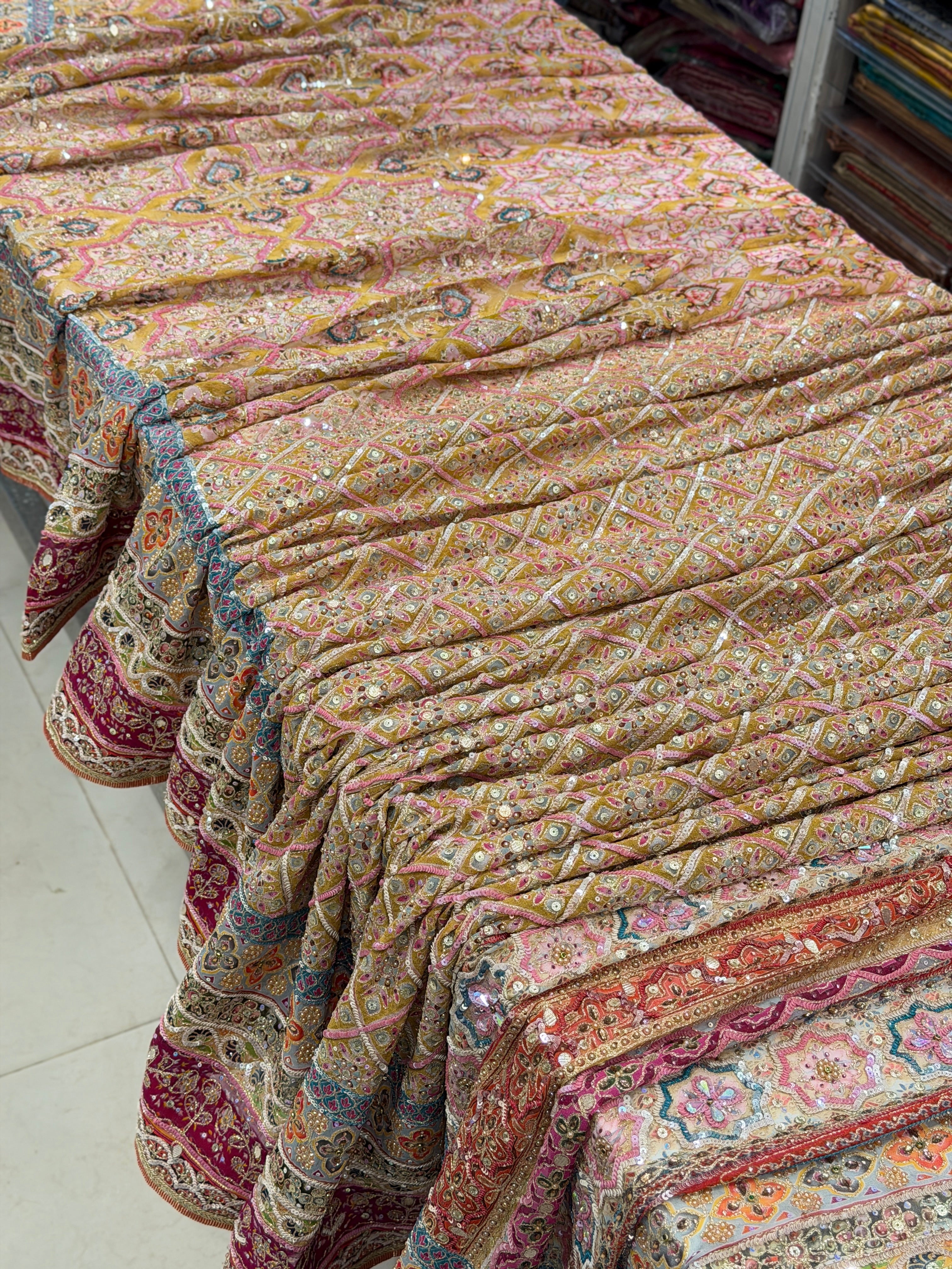 Pink TT inspired Half Half Banarasi Crepe Hand Embroidery Saree