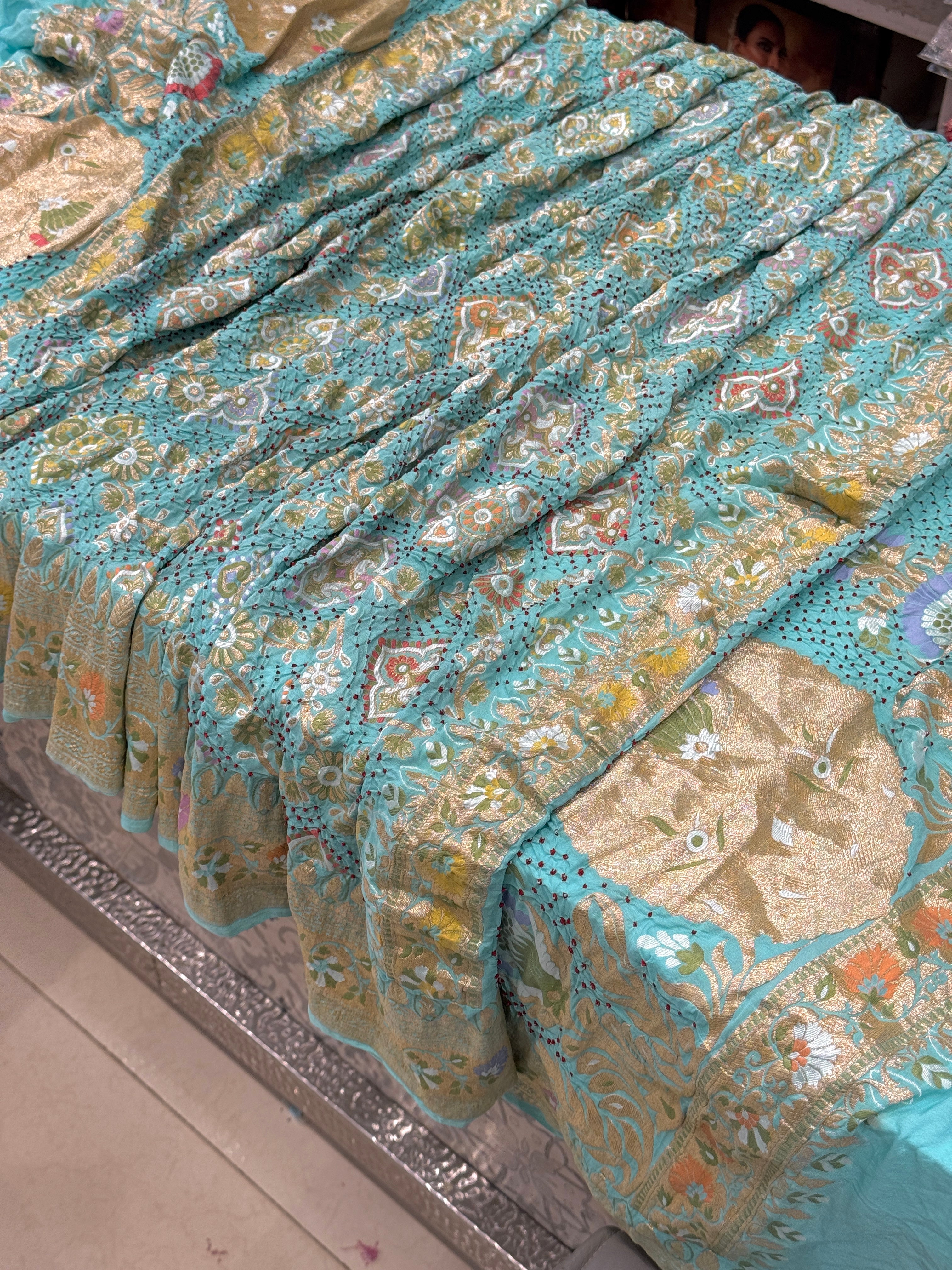 Pastel Turquoise Meenakari Handloom Bandhej Georgette Dupatta