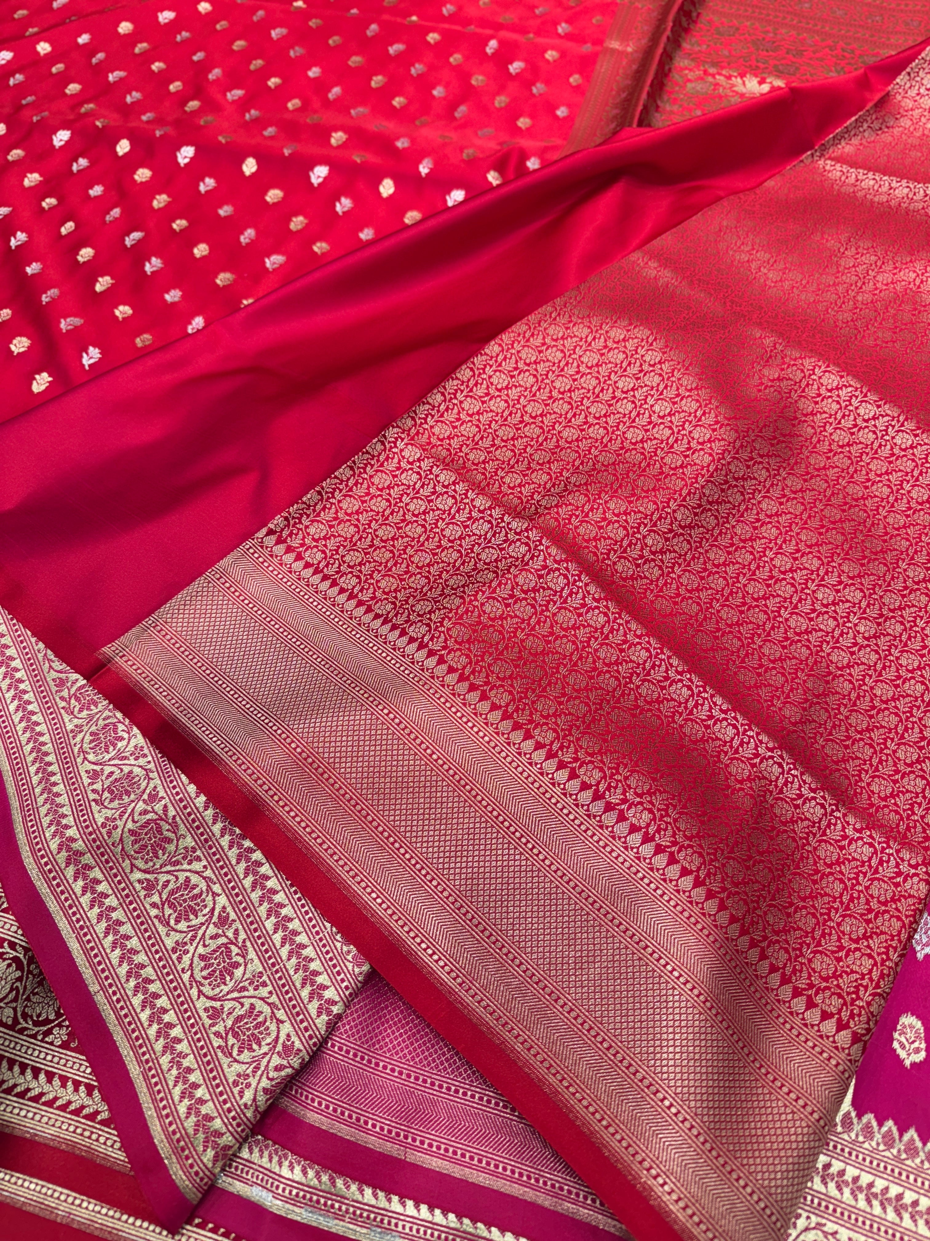 Crimson Red Banarasi Butti Banarasi Silk Saree