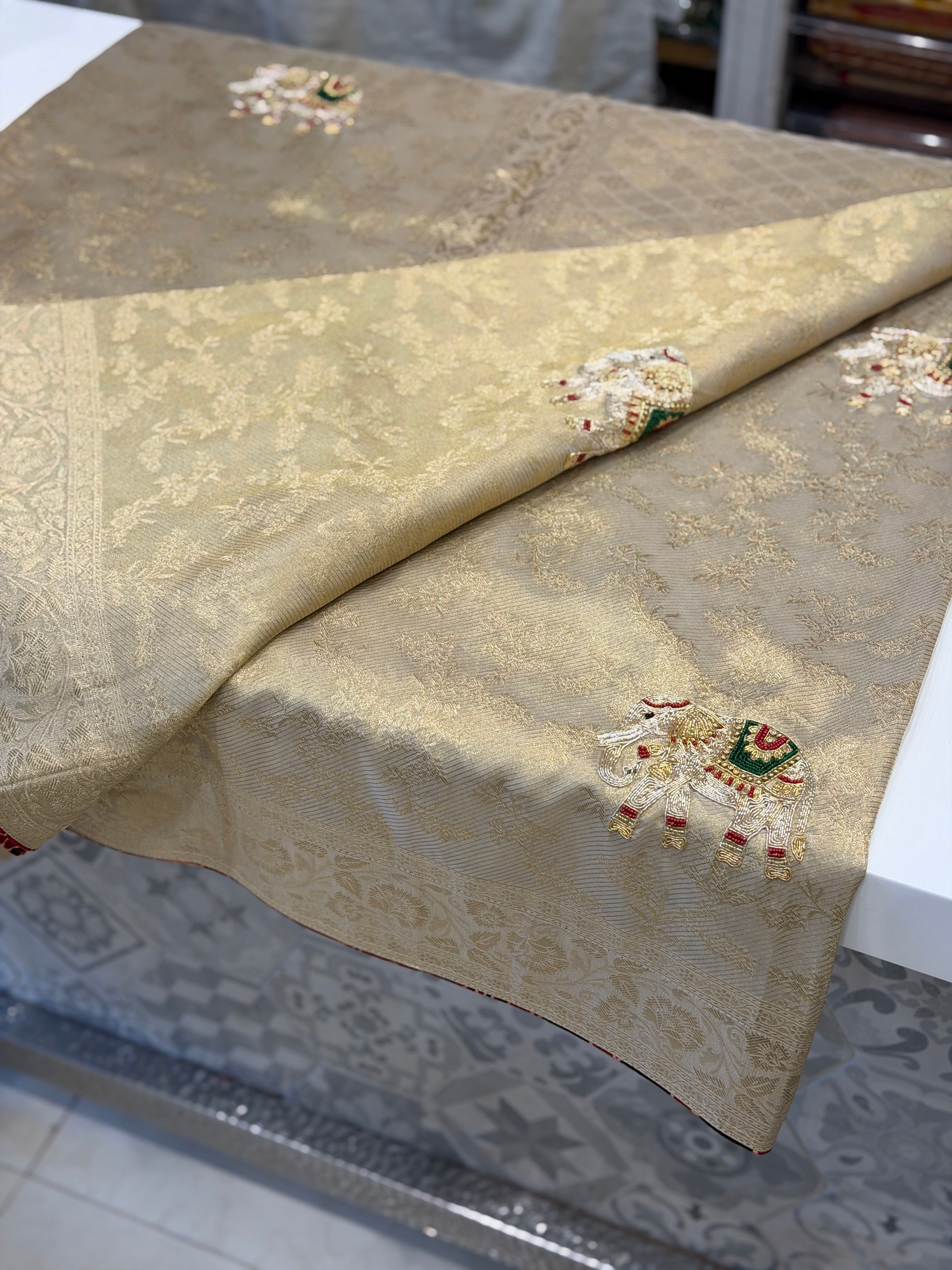 Gold Tissue Gajraj Edit Hand Embroidery Saree
