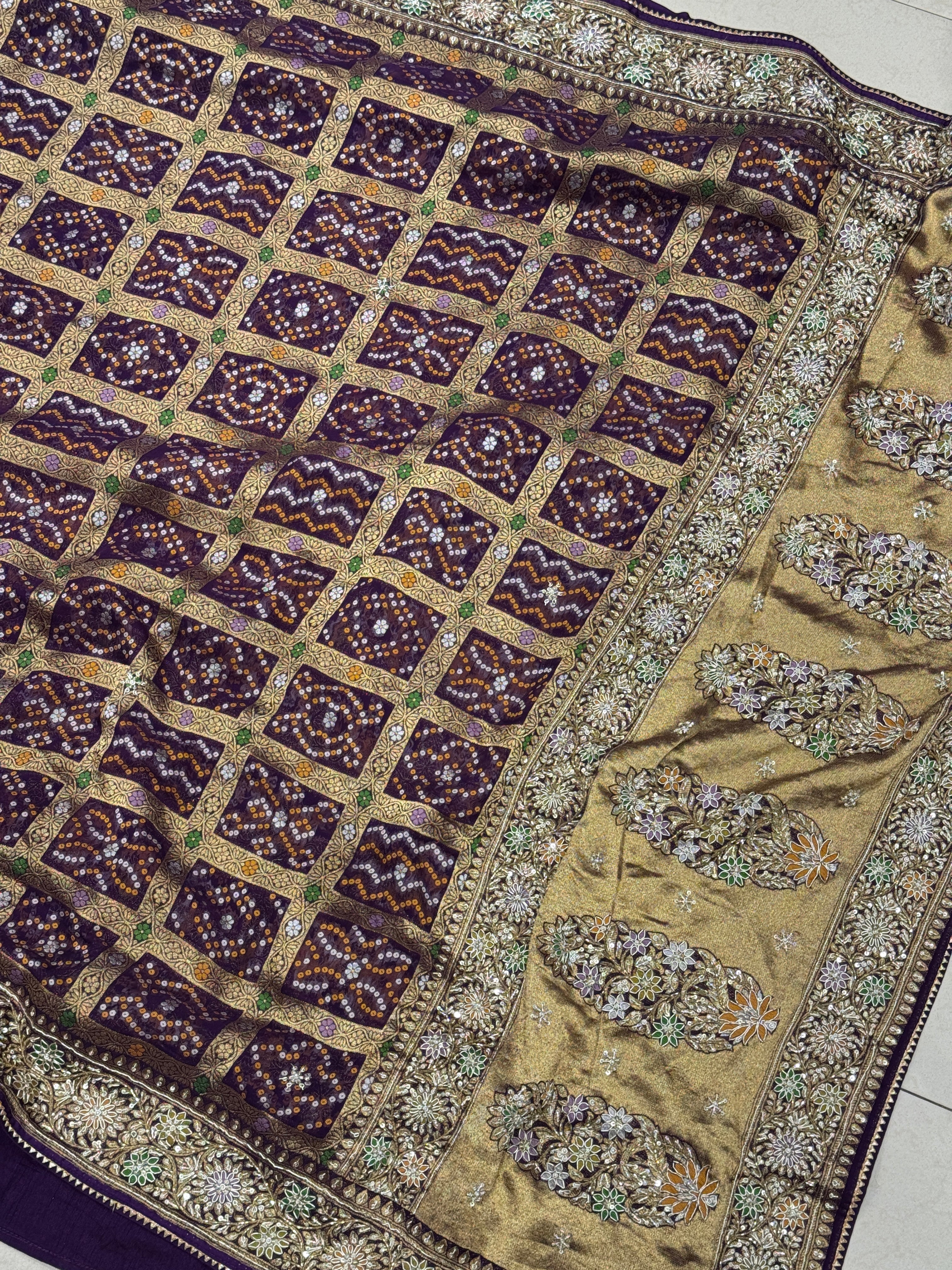 Violet Gharchola Meenakari Hand Embroidery Saree