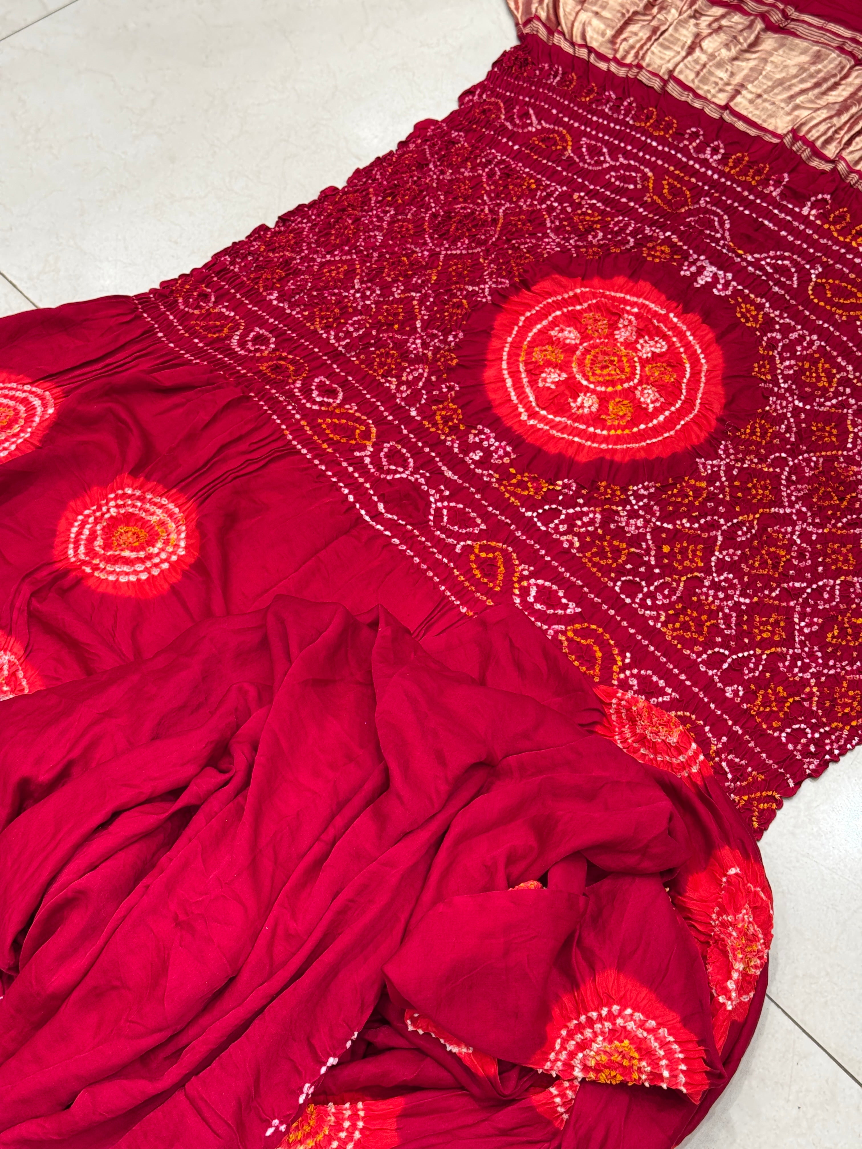 Maroon Gajji Silk Bandhej Bandhini Saree