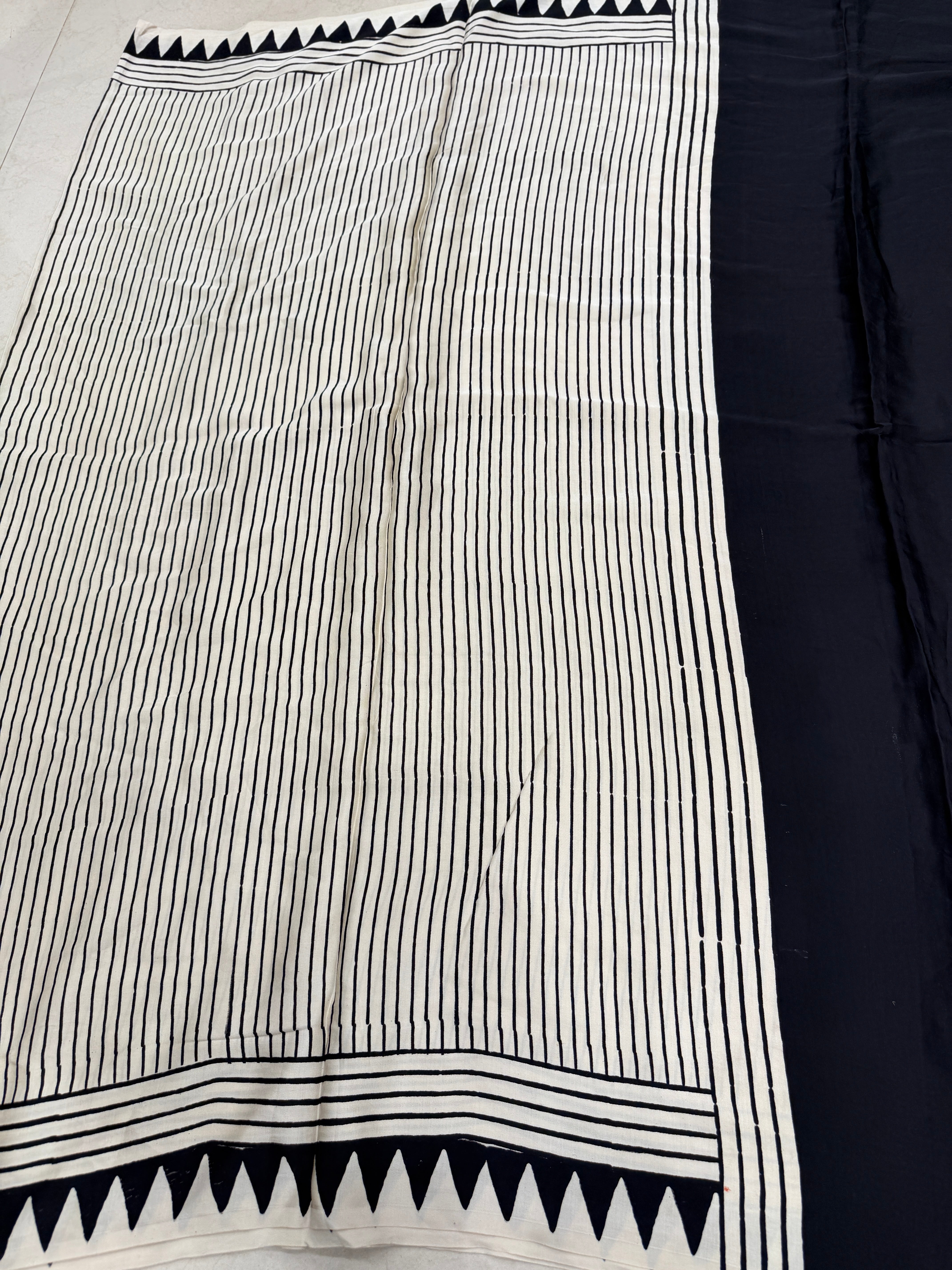 White Moon Pallu Ajrakh Hand Block Print Pure Gajji Silk Saree