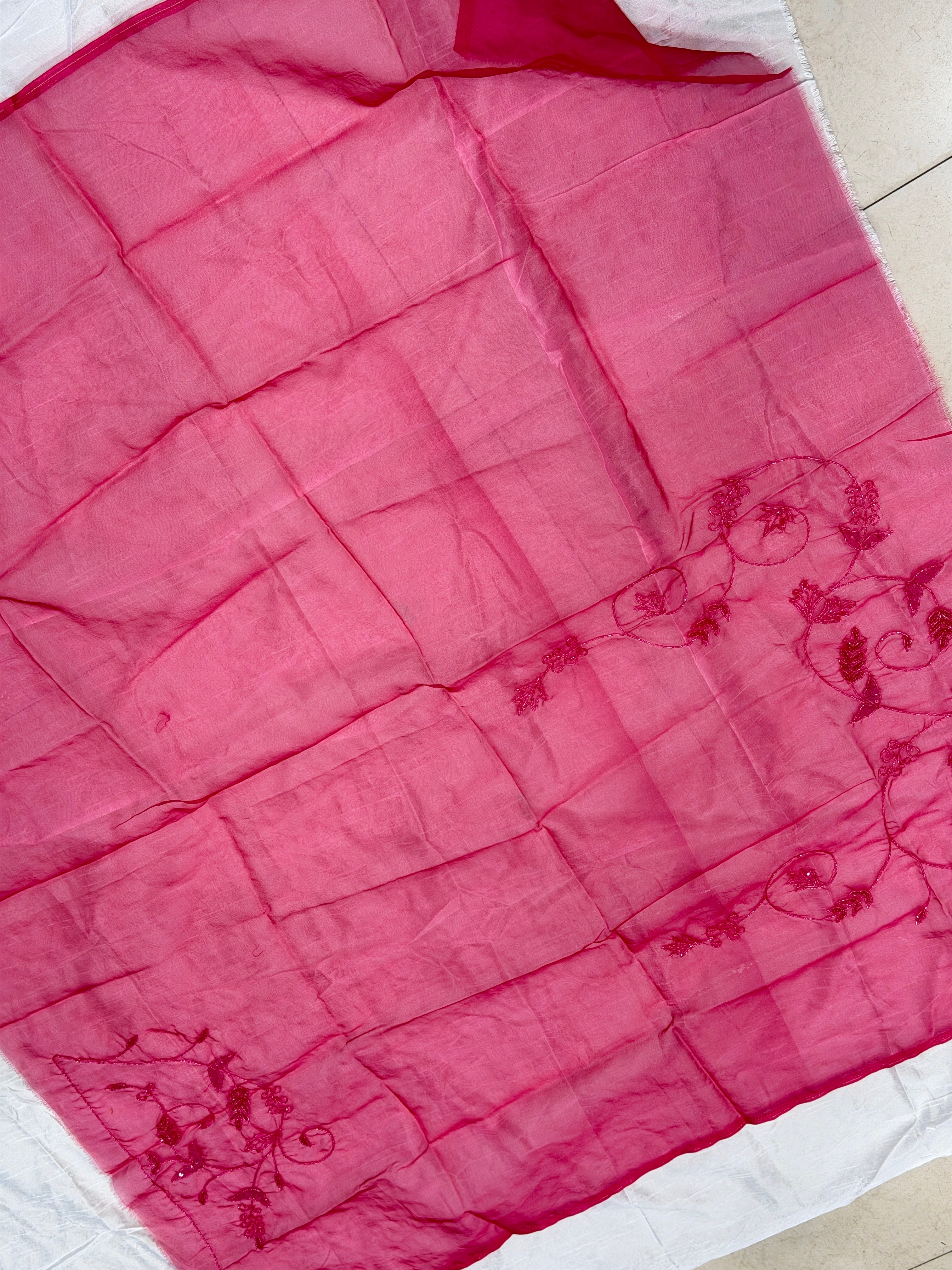 Rani Pink Organza Hand Embroidery Blouse Piece