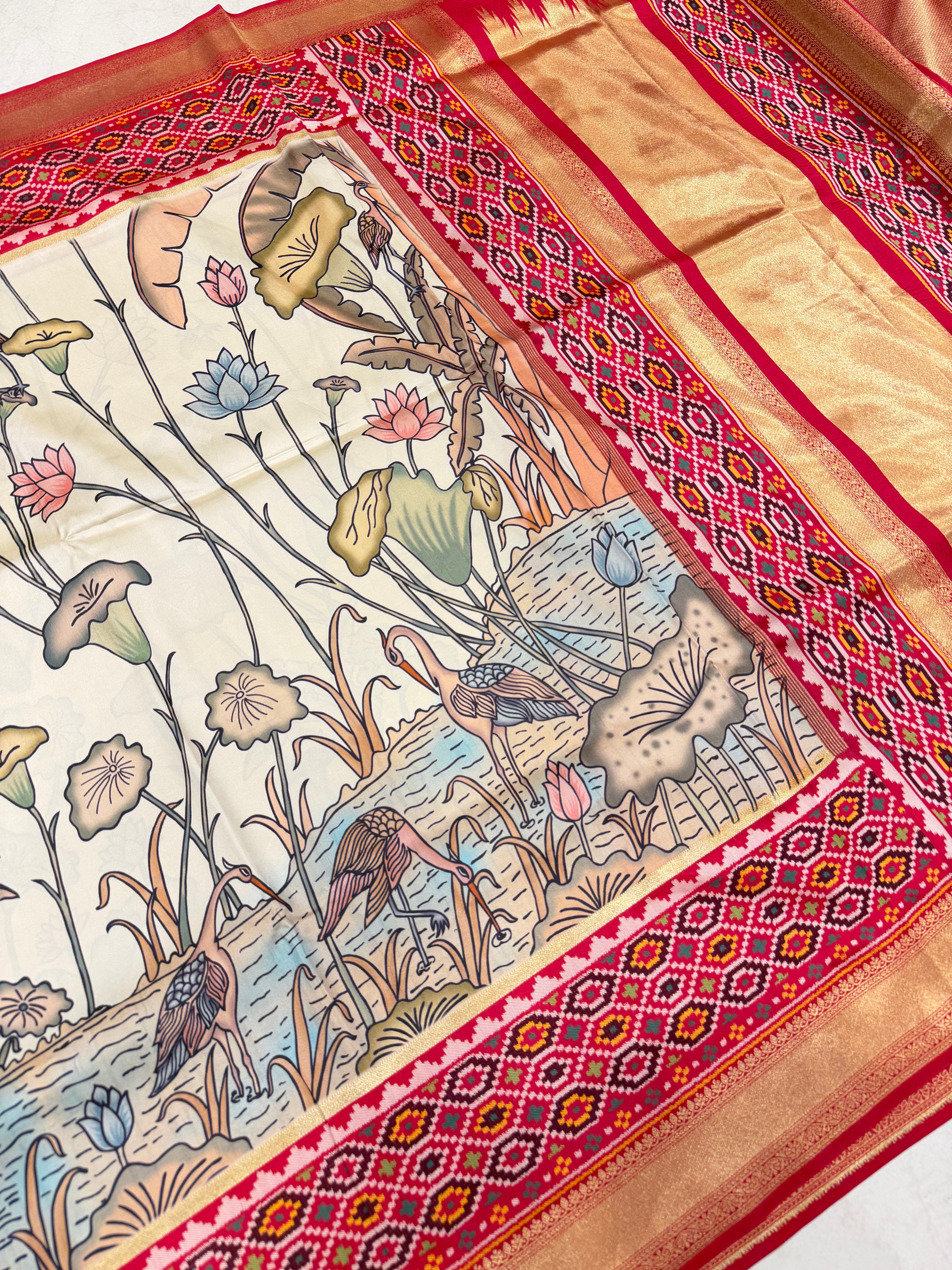 Kalamkari Print Patola Weaved Soft Silk Saree