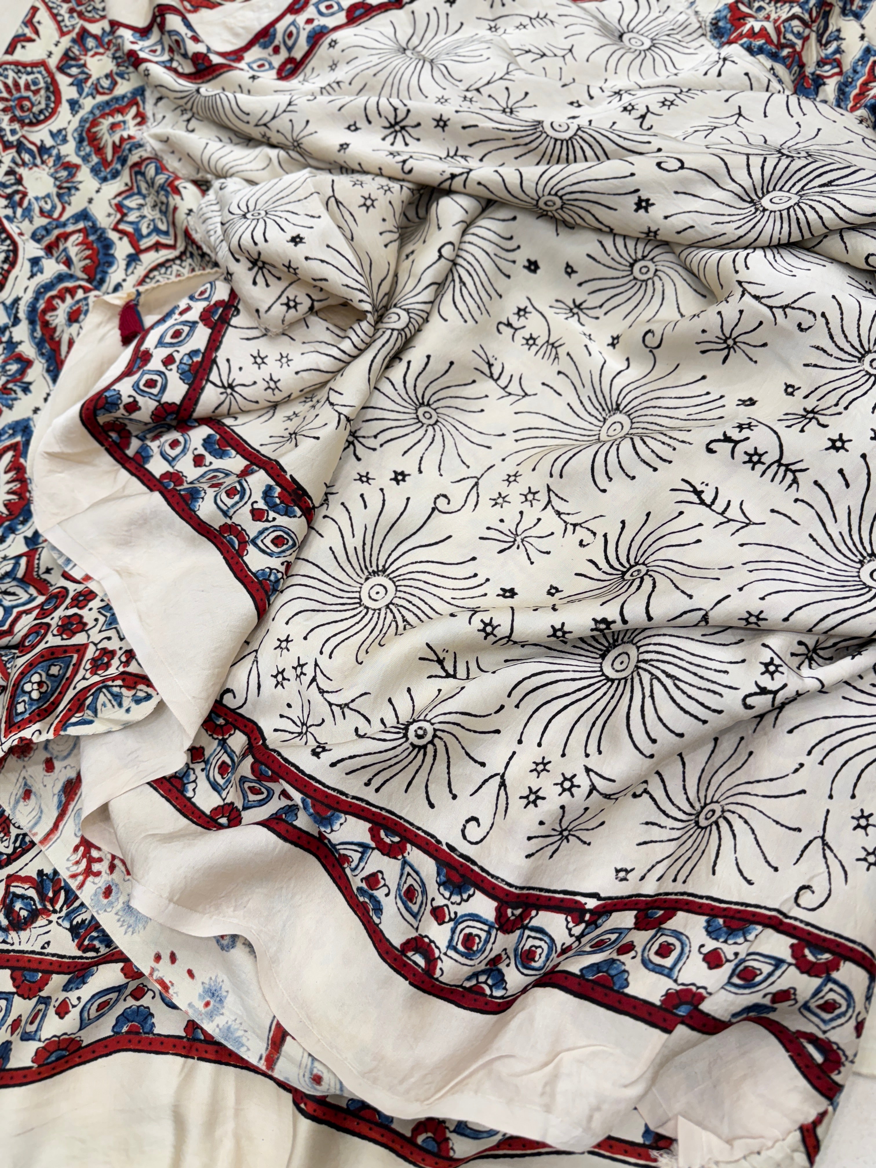 White Keri Jewelled Badam Butti Ajrakh Saree
