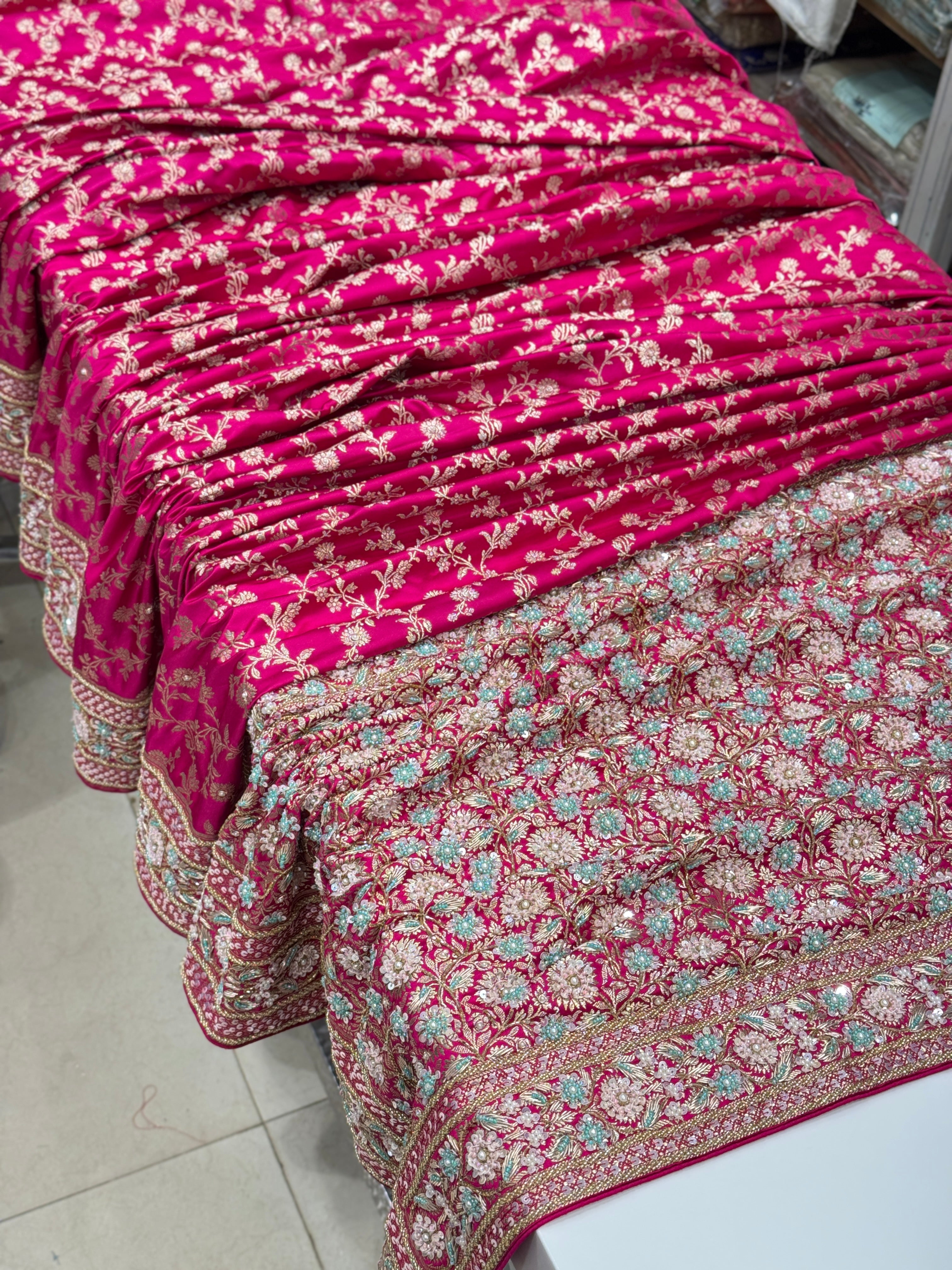 Rani Pink Banarasi Hand Embroidery Saree