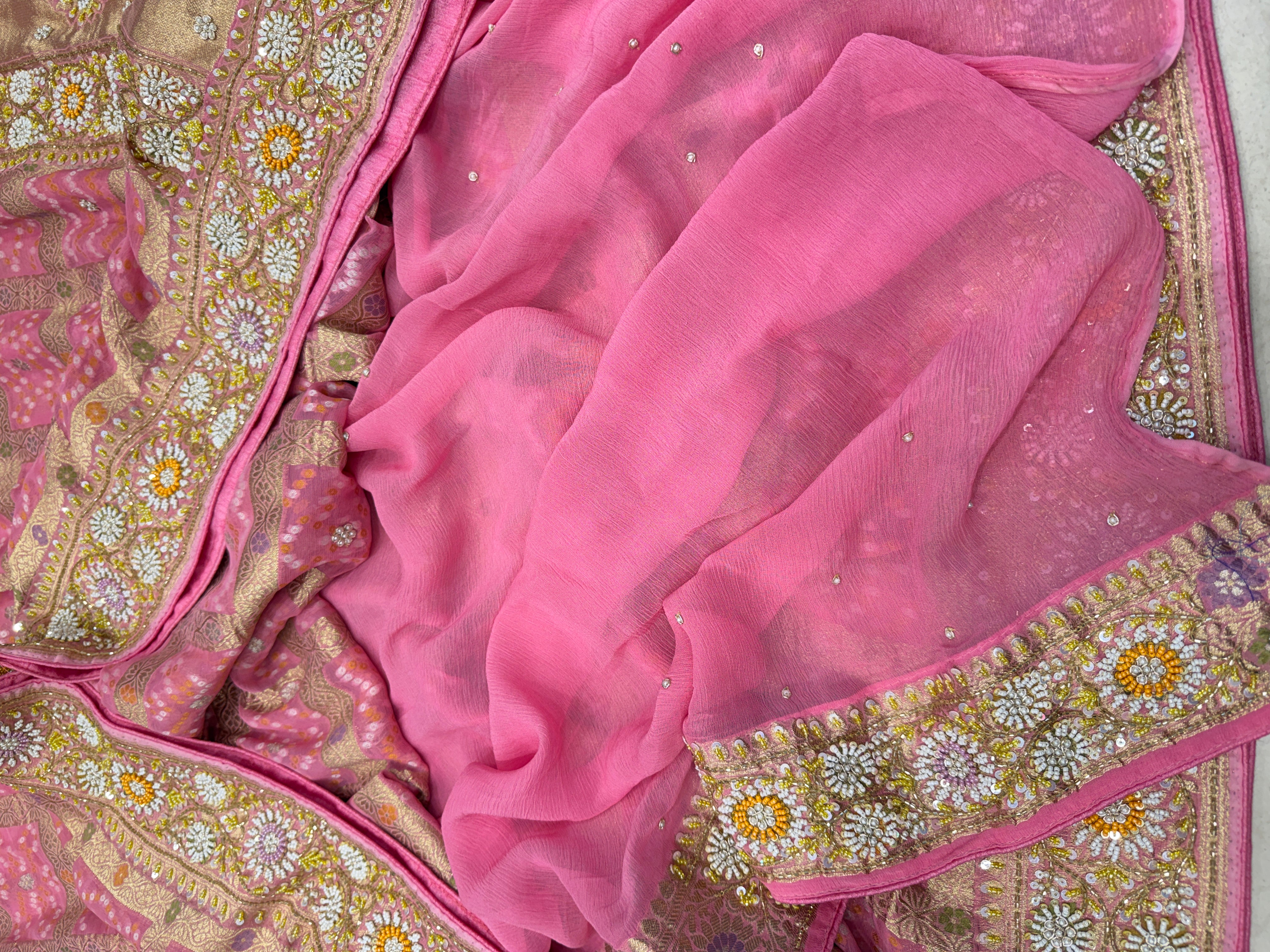 Pink Gharchola Meenakari Georgette Moti Zardosi Hand Embroidery Saree