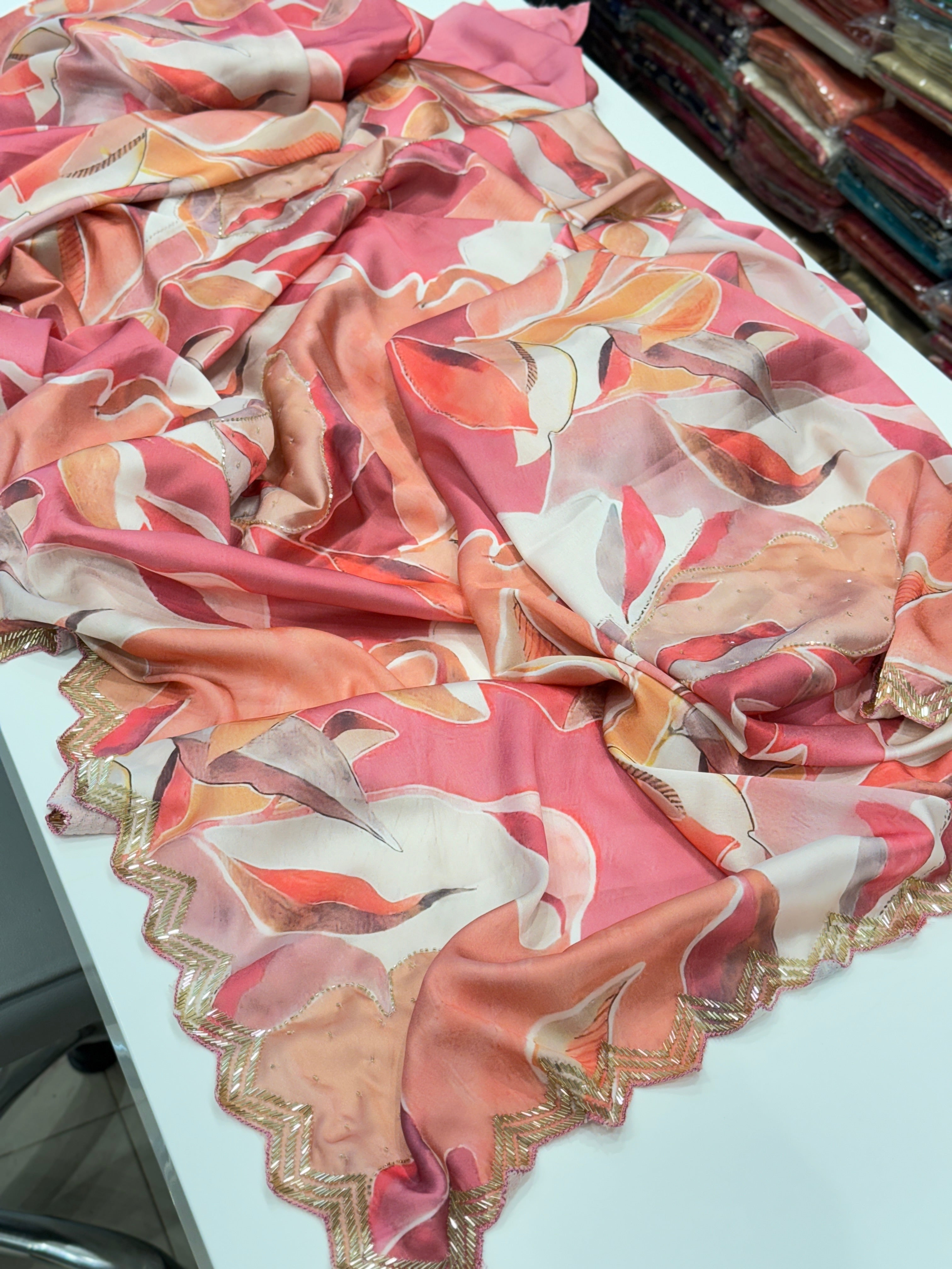 Printed Satin Embroidery Saree