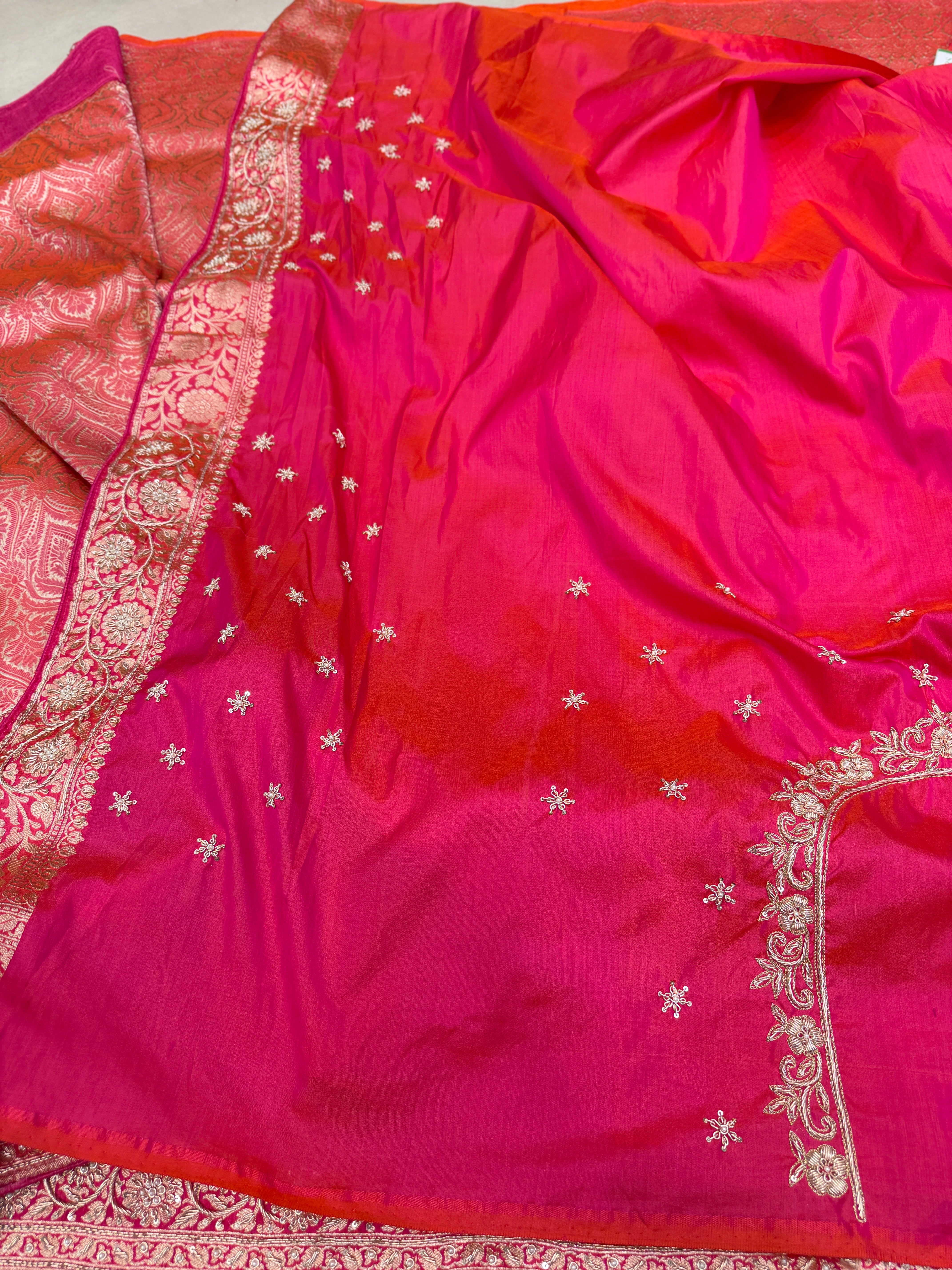 Cross Rani Banarasi Katan Zardosi Hand Embroidery Saree