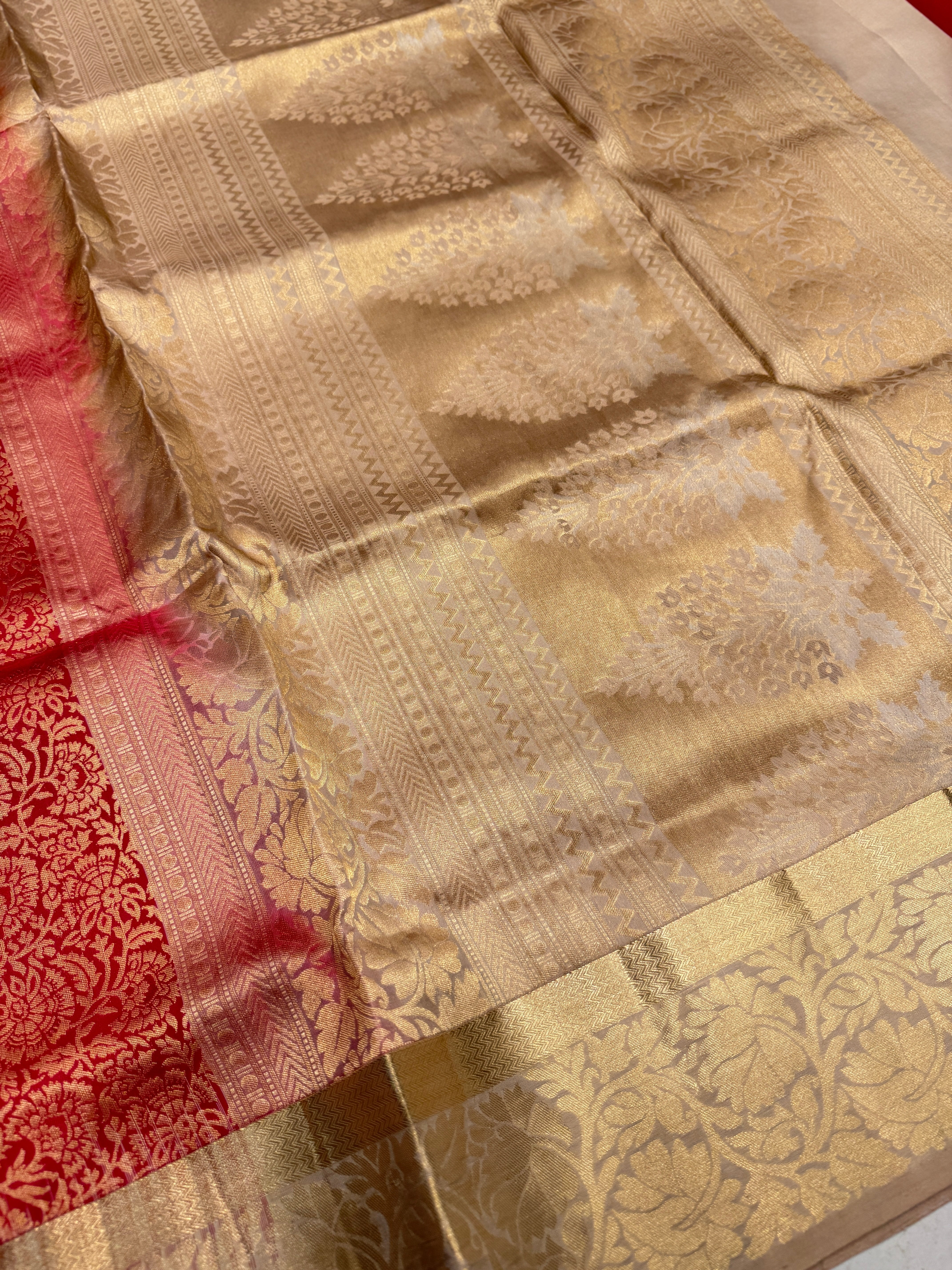 Red Beige Pallu Handloom Kanchipuram Pure Silk Saree
