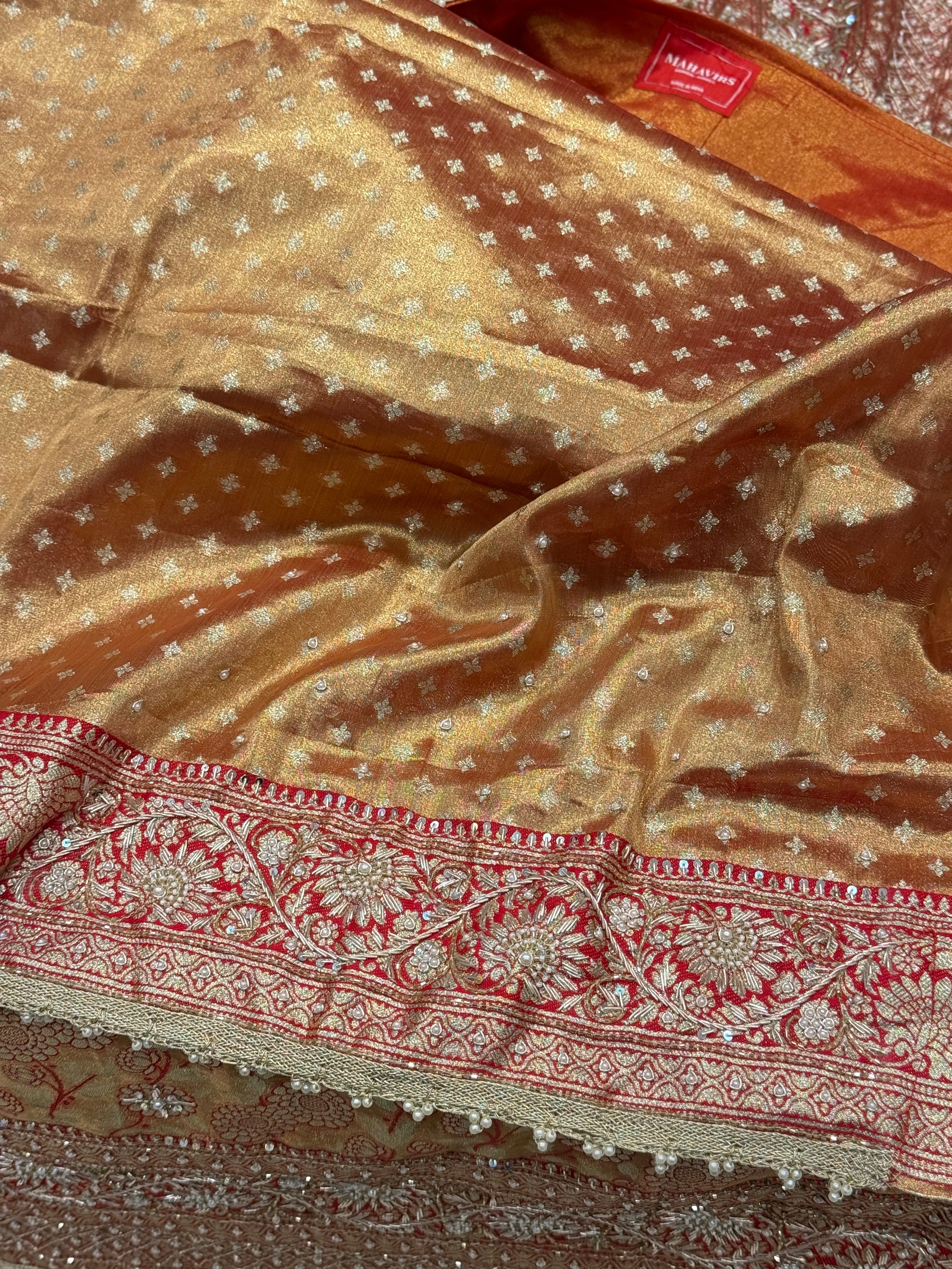 Red Tissue Kanjivaram Zardosi Embroidery Saree