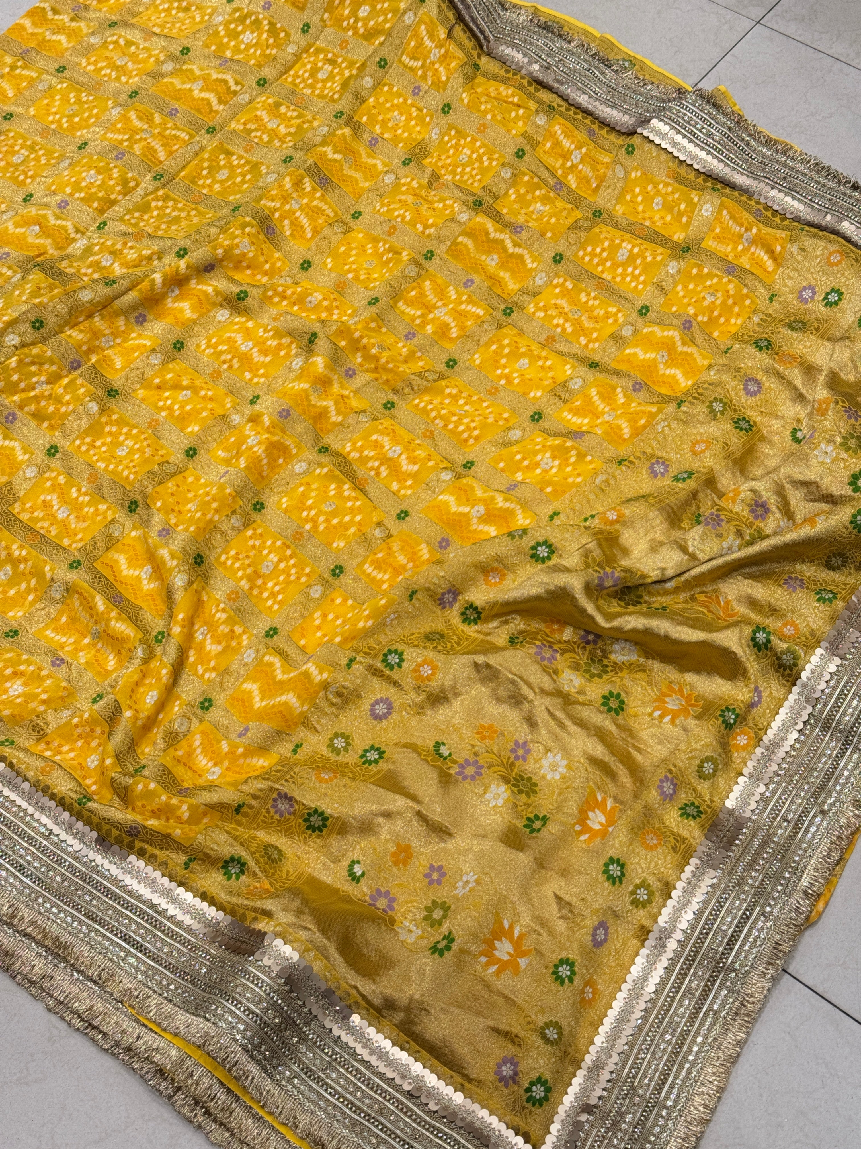 Yellow Gharchola Meenakari Maharani Style Saree