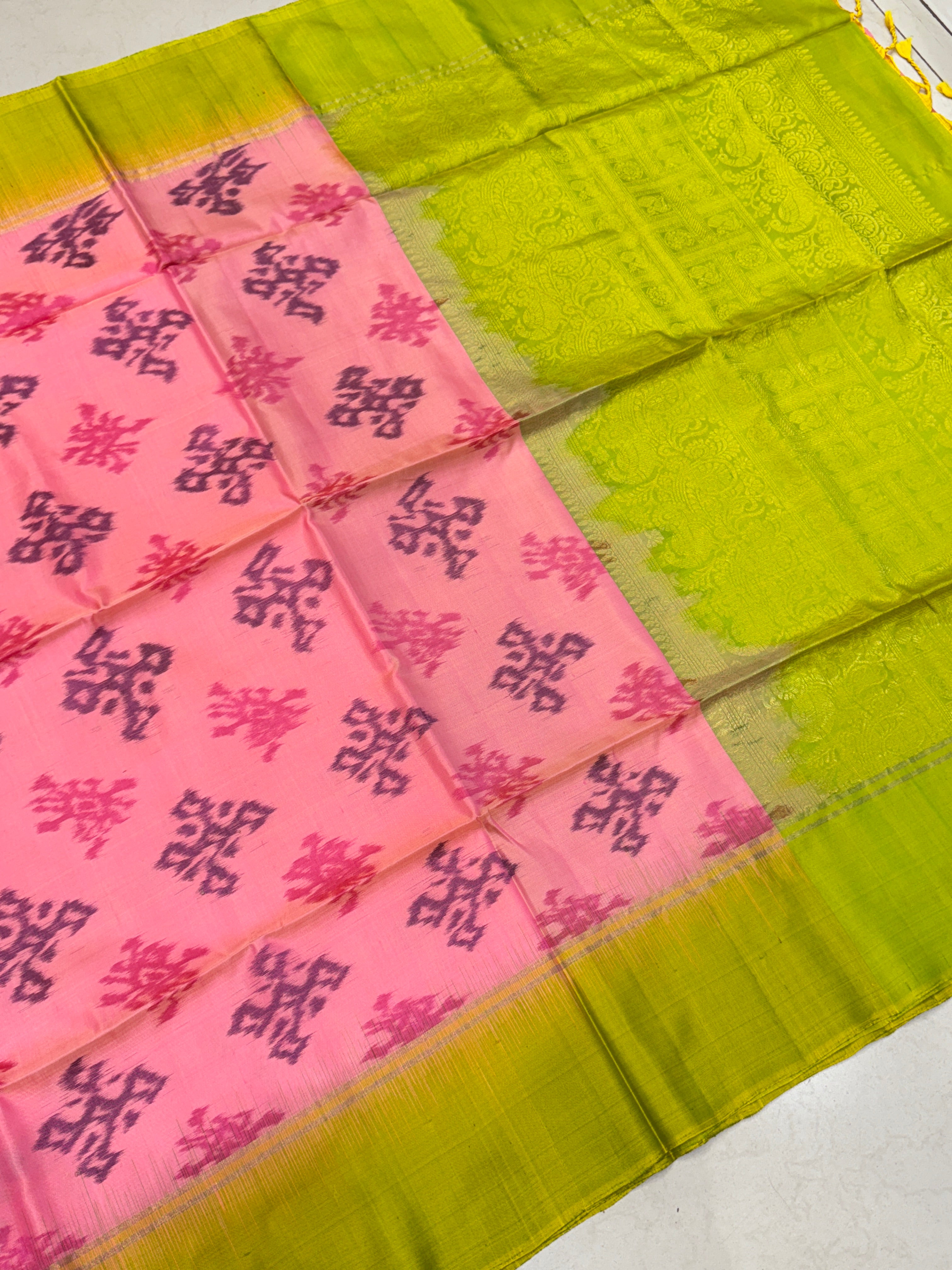 Pink Green Pochampally Ikat Silk Patola Saree