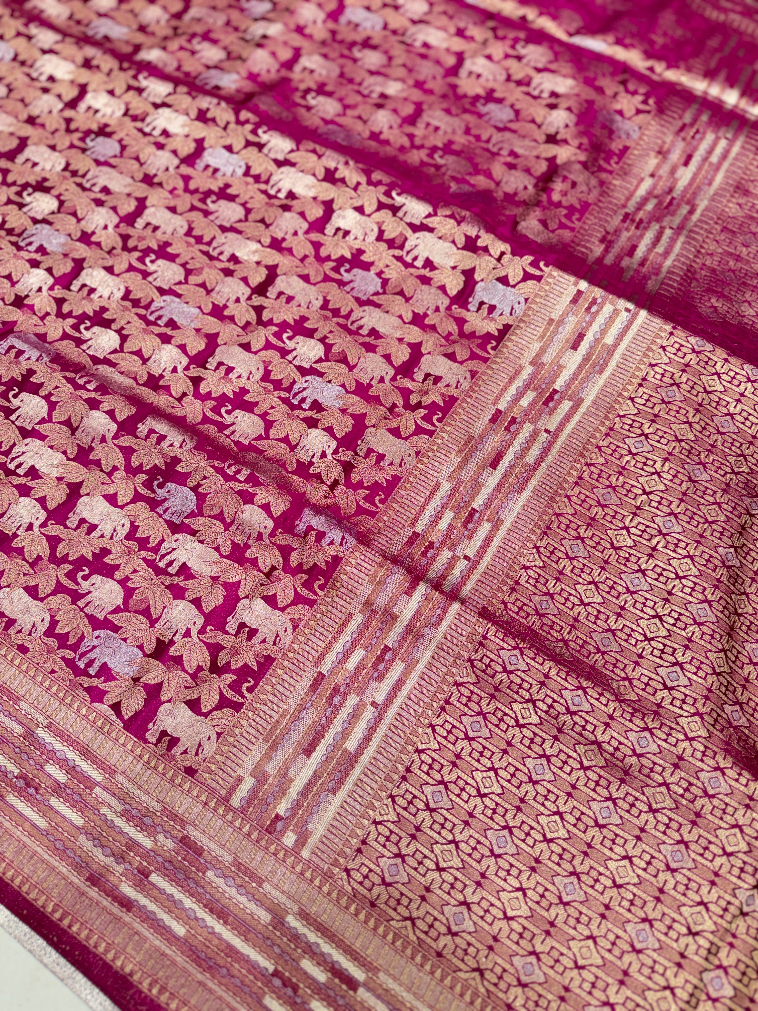 Wine Banarasi Soft Silk Semi Elephant Motif Saree