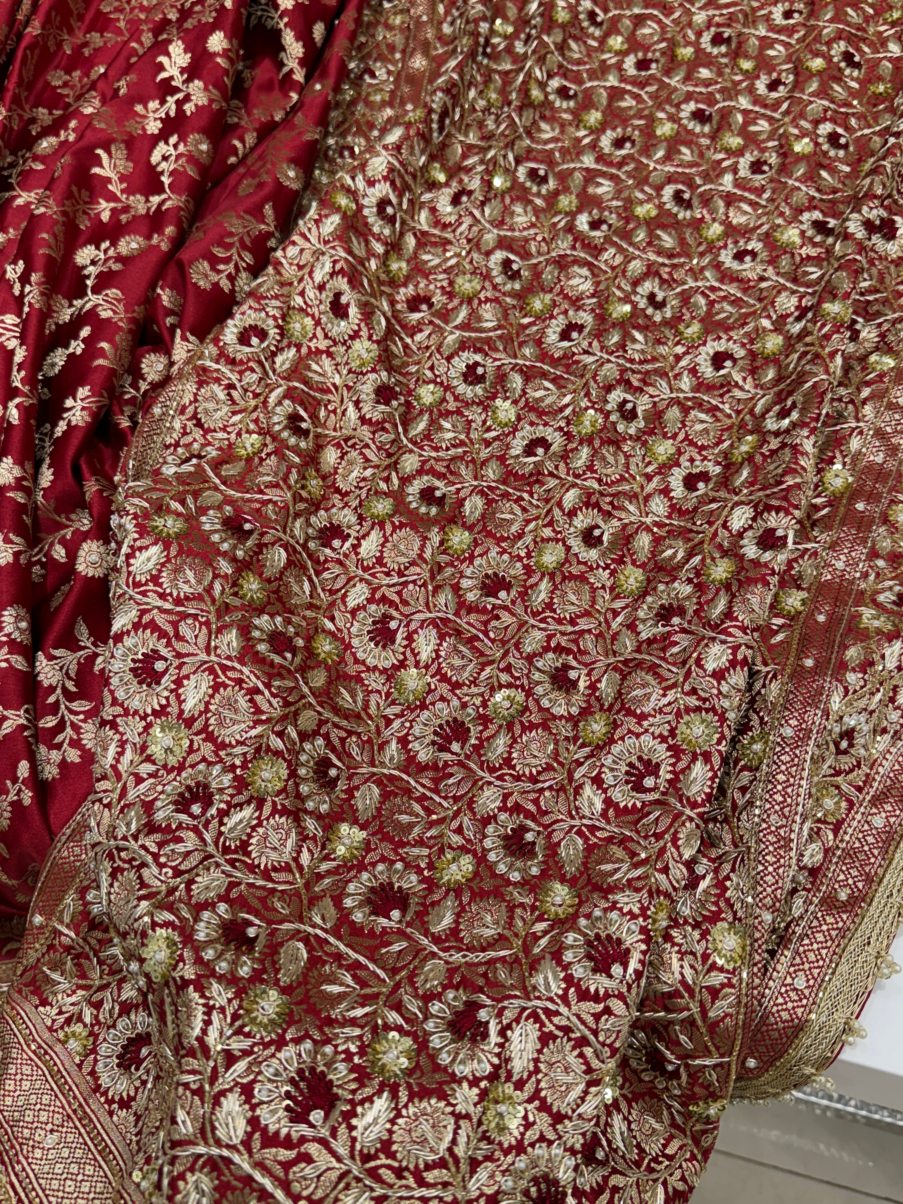 Maroon Banarasi Knot Resham Zardosi Embroidery Silk Saree