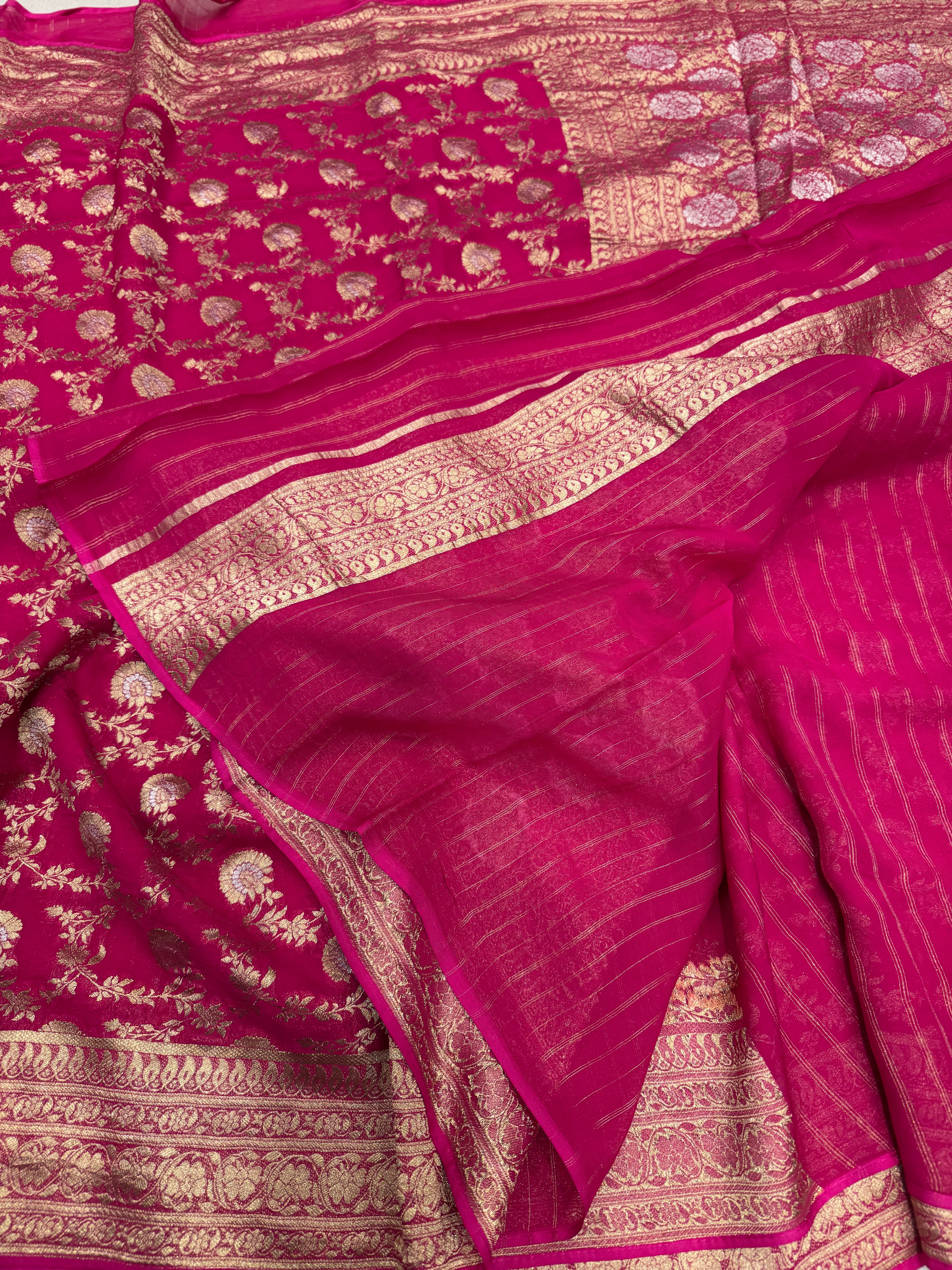 Rani Banarasi Georgette Golden Jaal Saree
