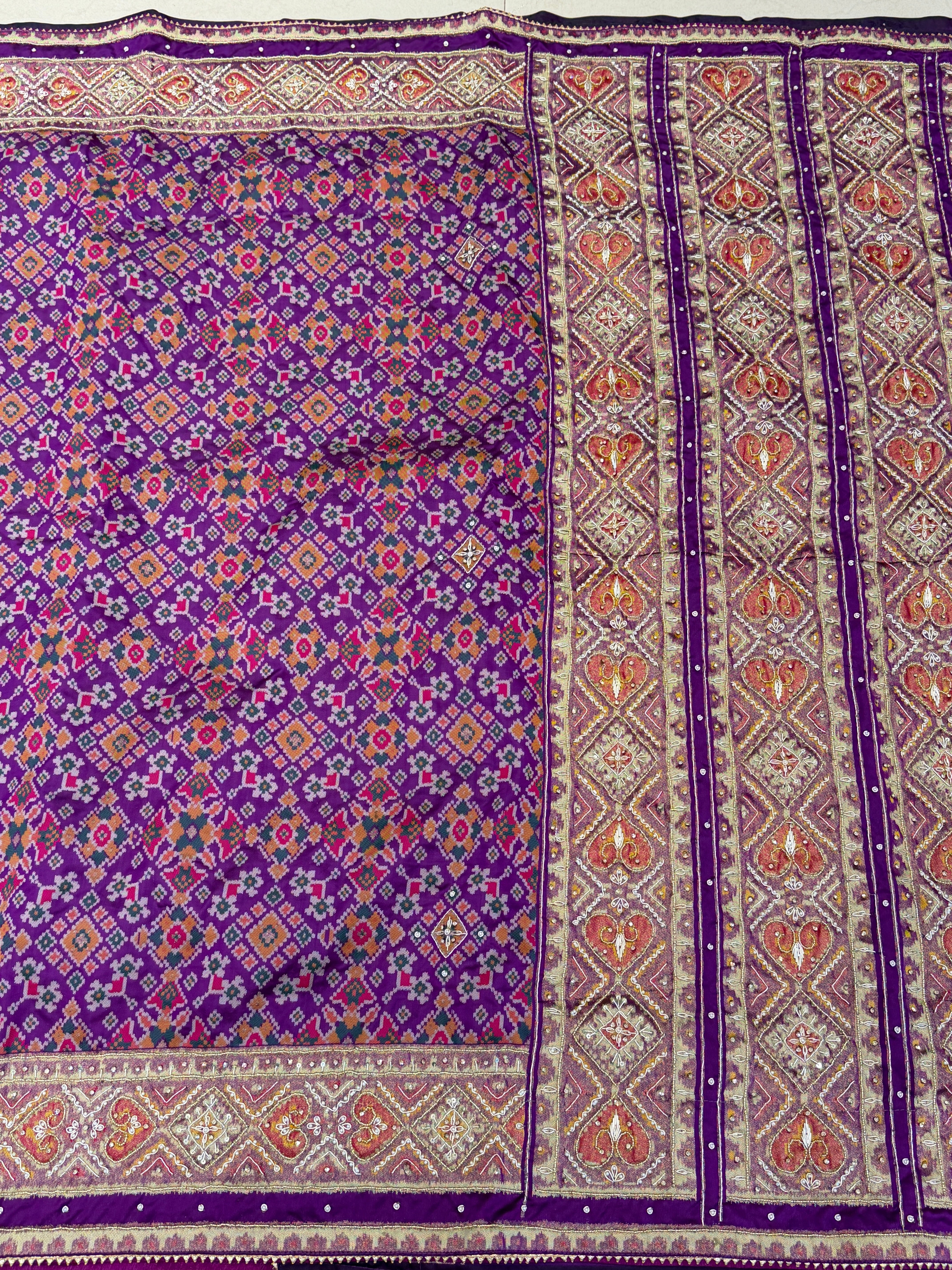 Violet Manek Chowk Hand Embroidery Patola Saree