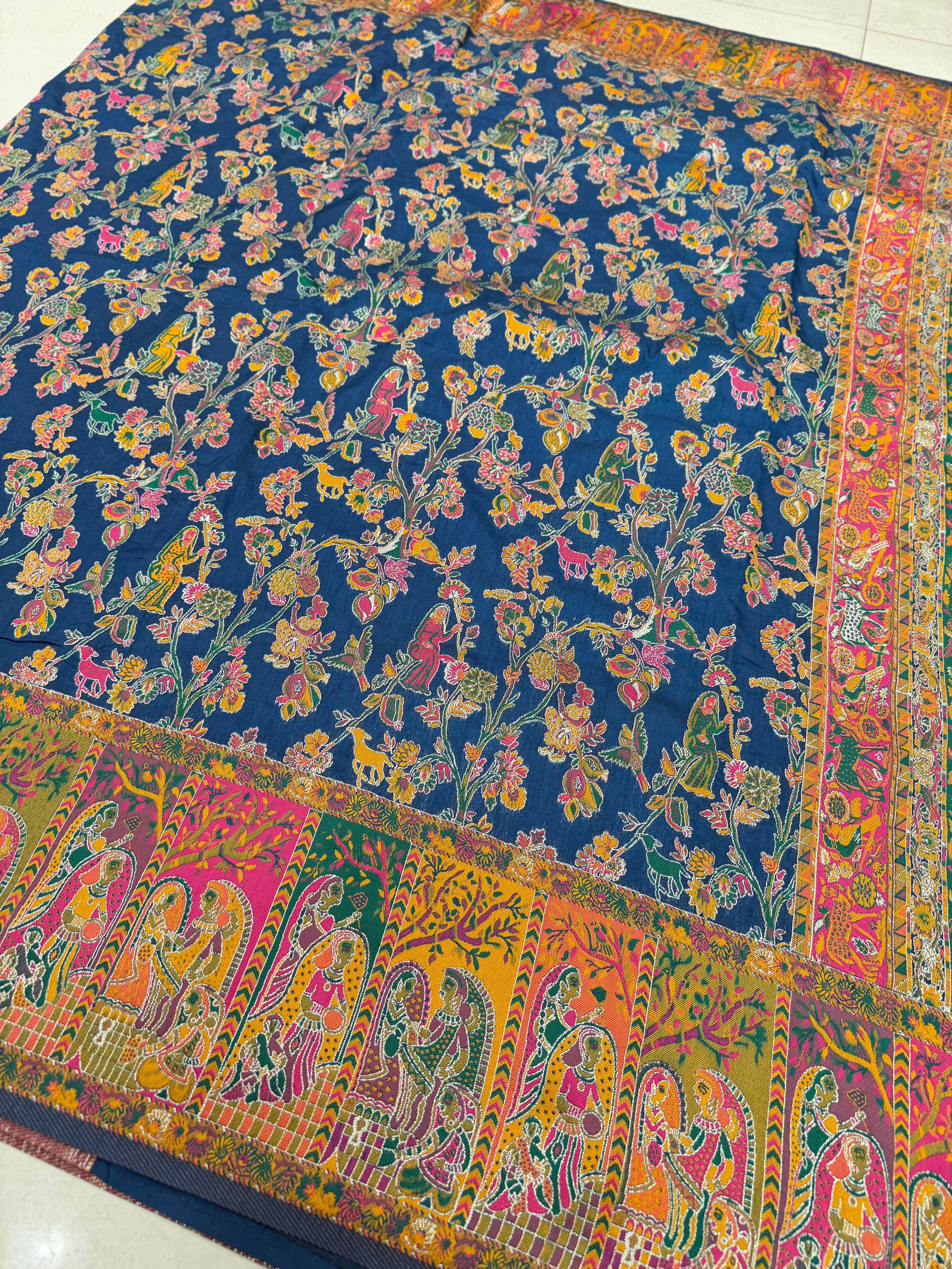 Blue Silk Weaved Pashmina Style Multi Colour Saree