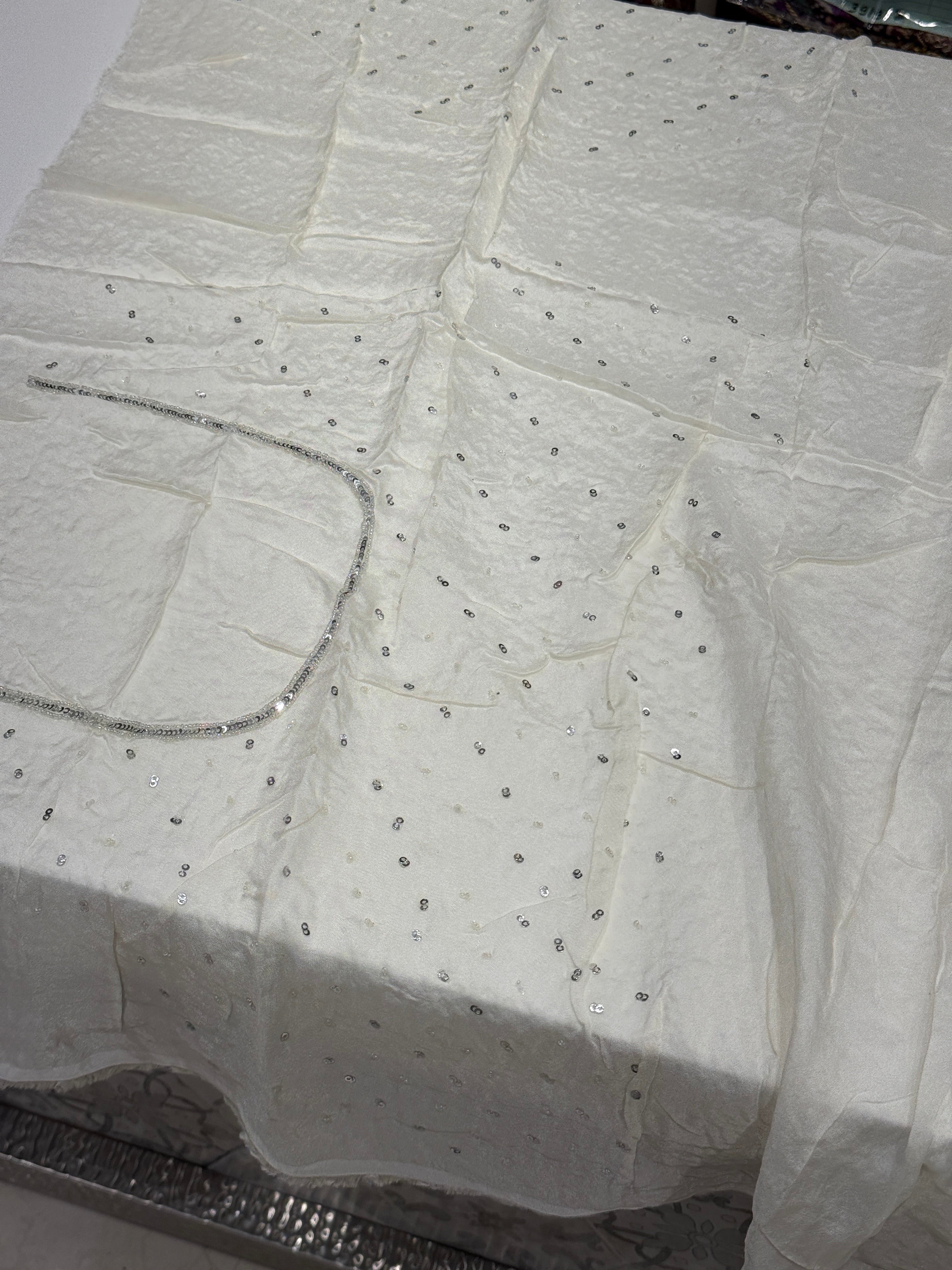 White Sequin Saree Hand Embroidery Border