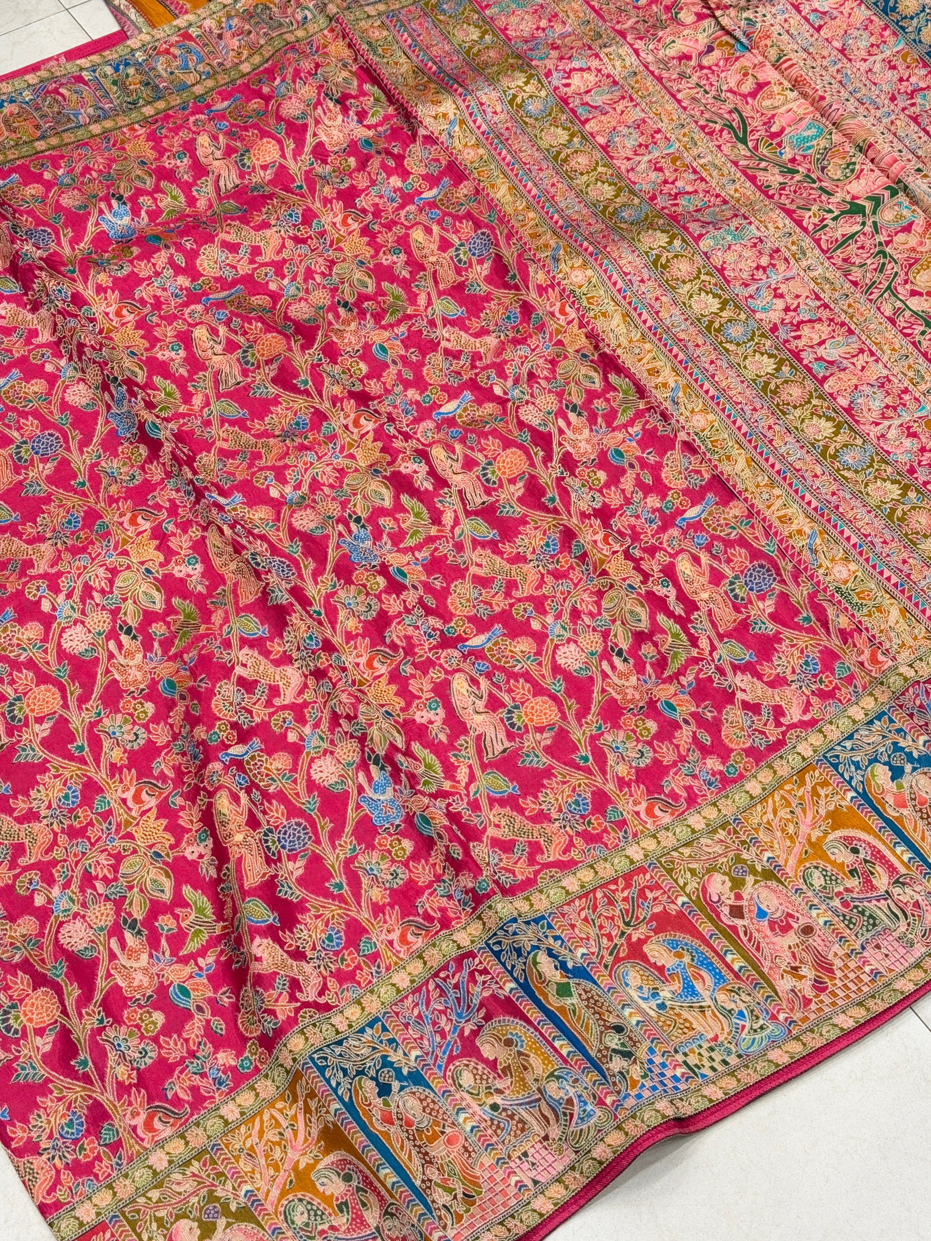 Rani Baluchari Weaved Pashmina Style Multi Colour Saree