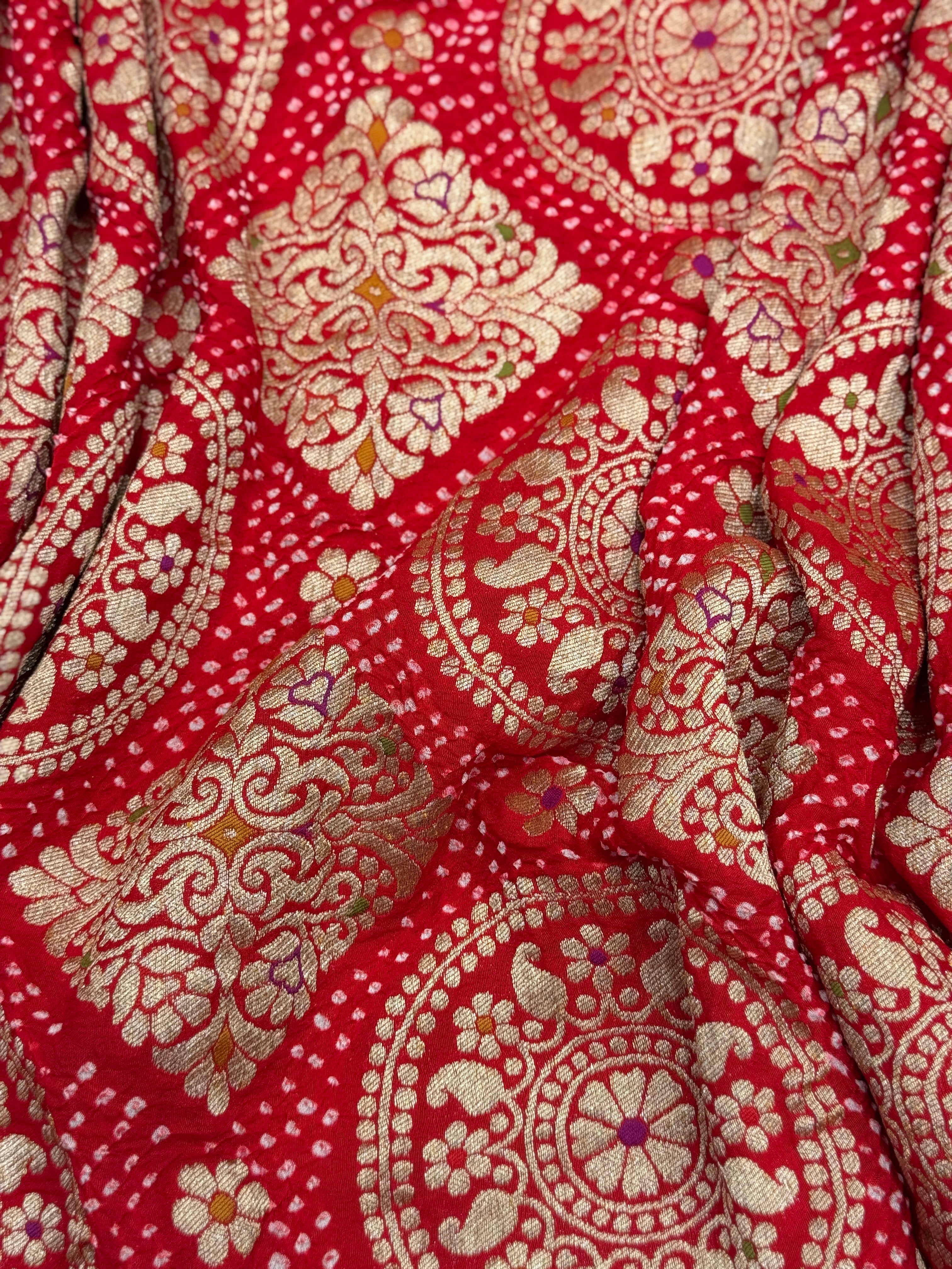 Red Rai Bandhej Georgette Bandhini Saree