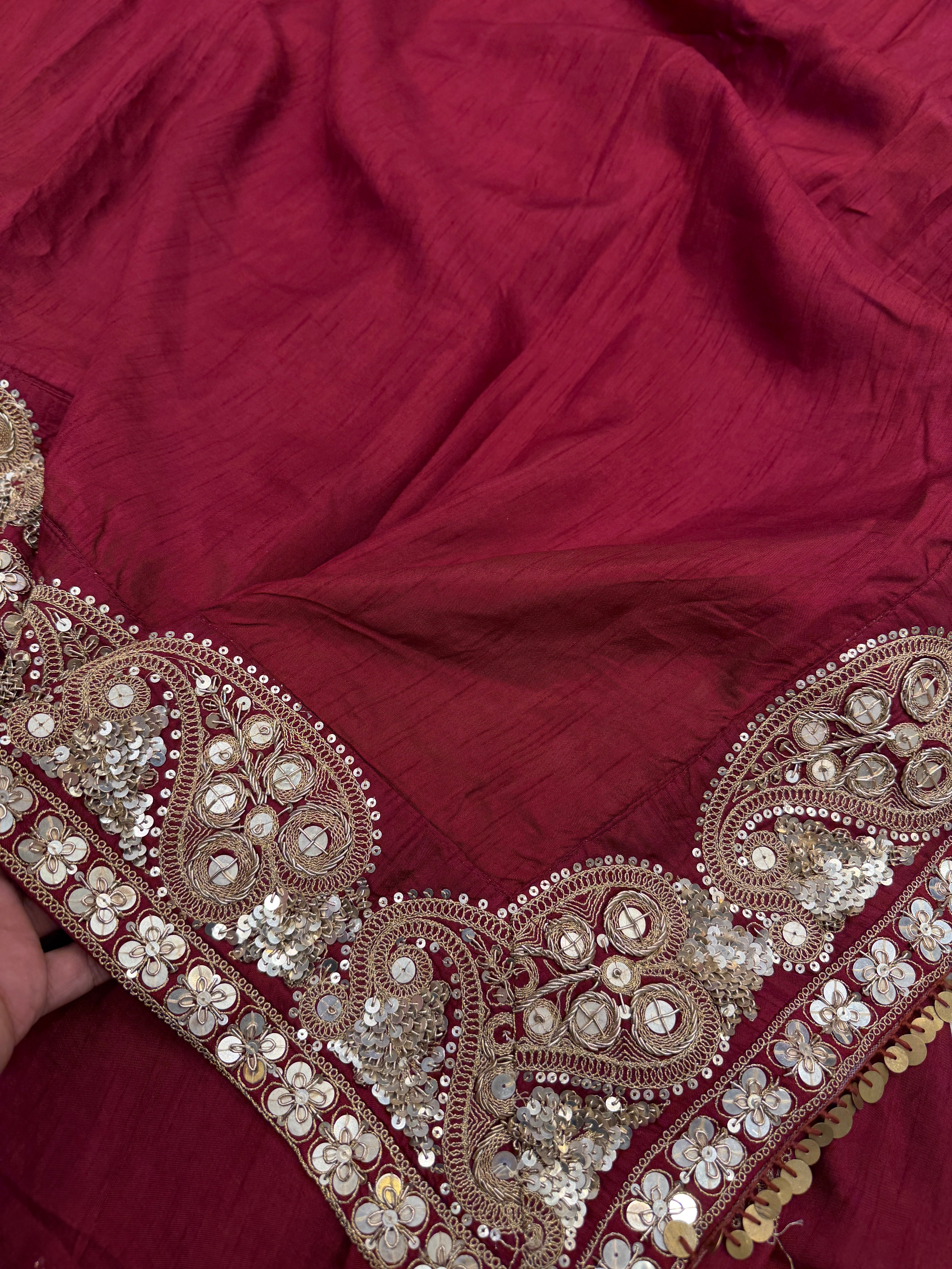 Maroon Keri Buttas Marodi Embroidery Sabyasachi Inspired Pure Silk Saree