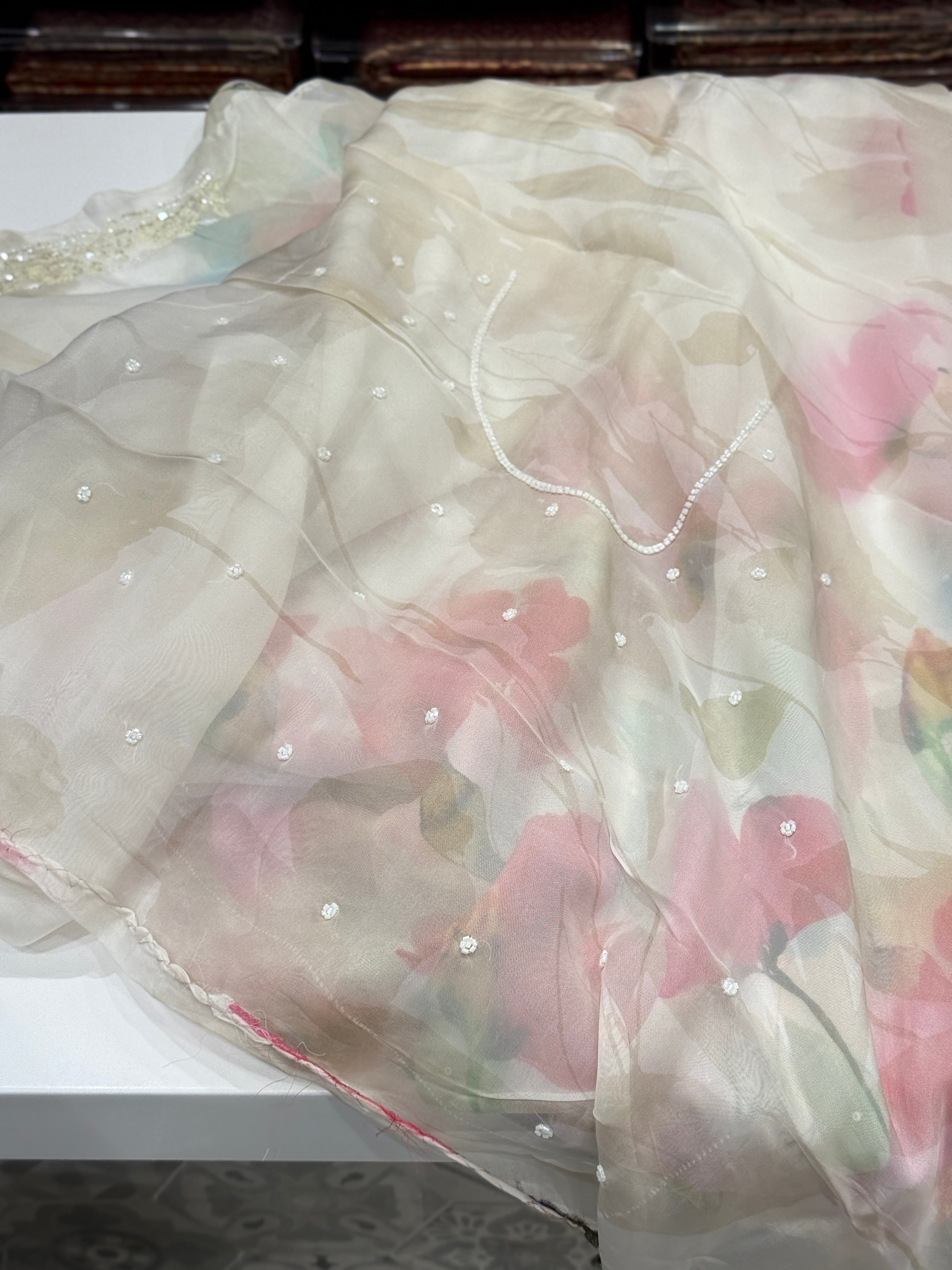 Multi Colour Print Muslin Border Hand Embroidery Saree