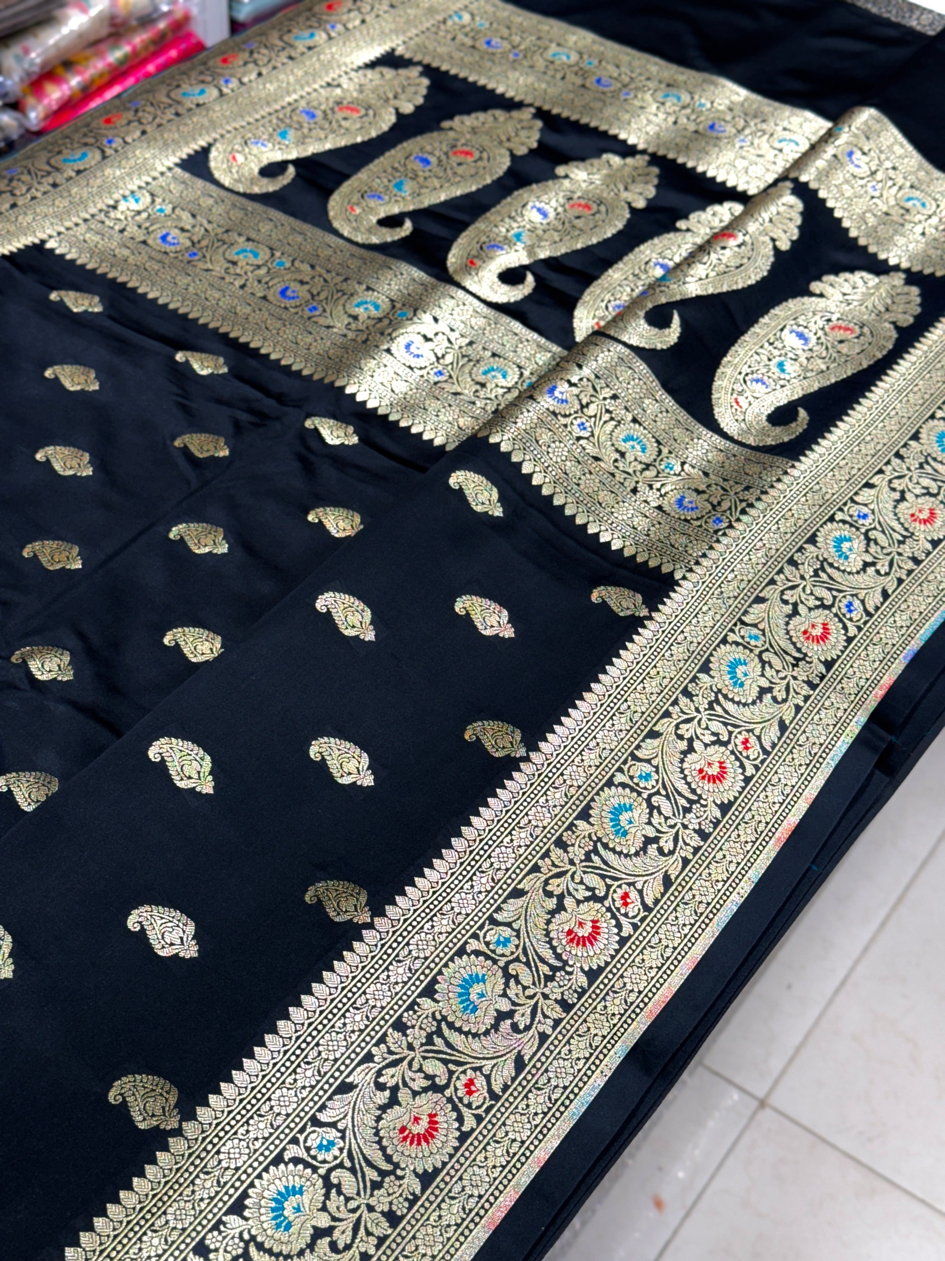 Black Buttis Meenakari Banarasi Silk Saree