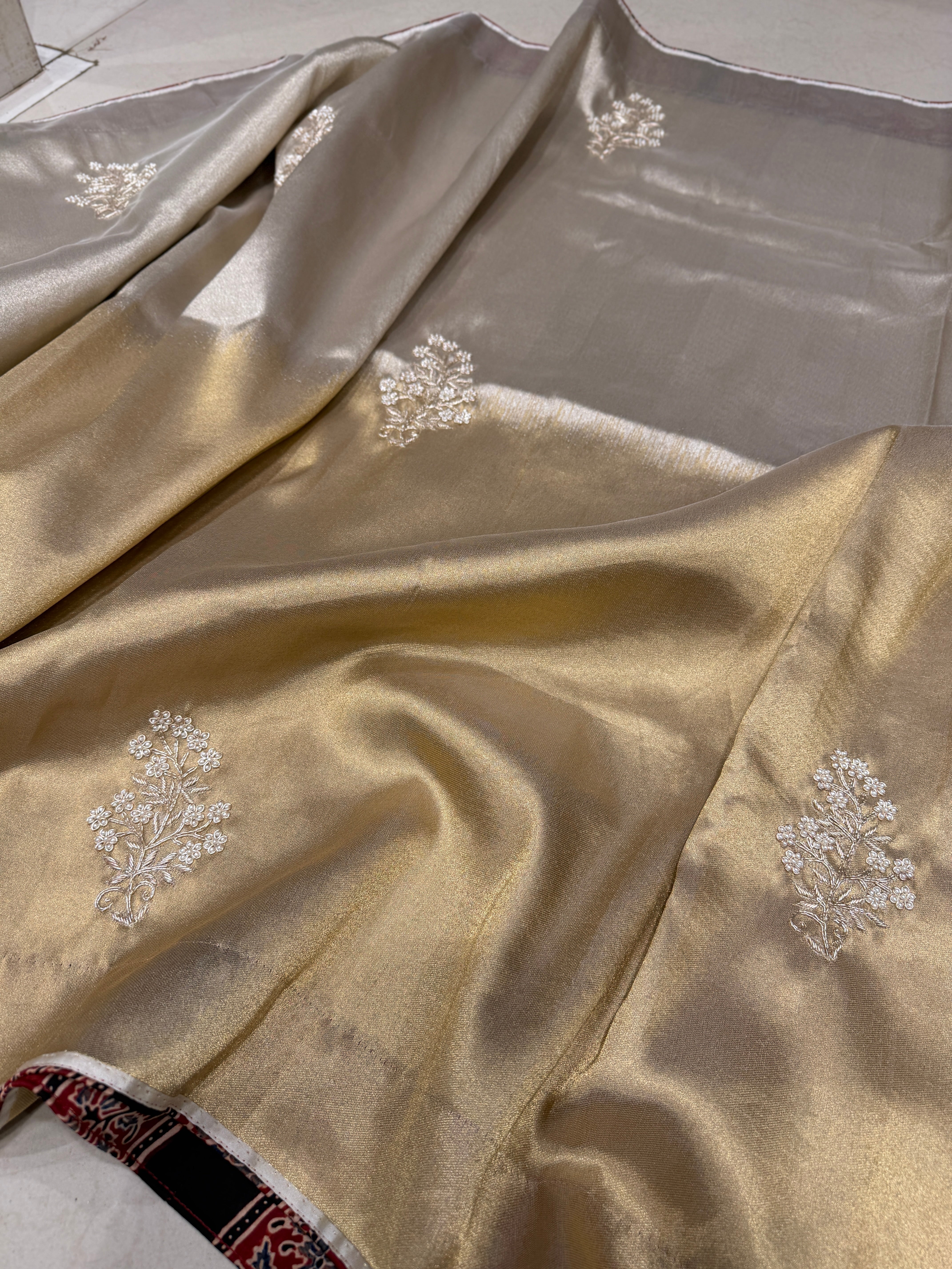 Tissue Sona Roopa Hand Embroidery Zardosi Butta