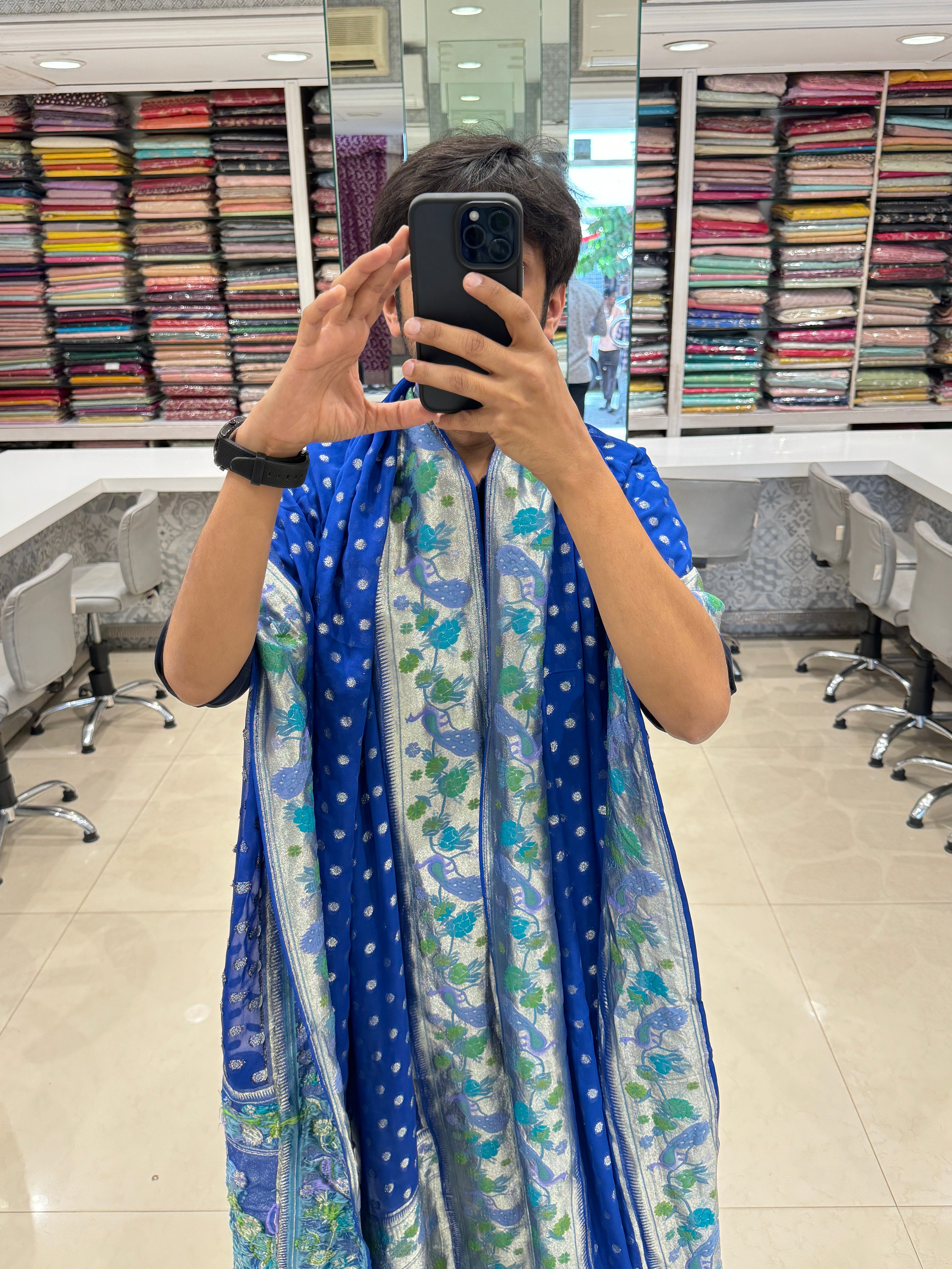 Royal Blue Banaras Khaddi Georgette Paithani